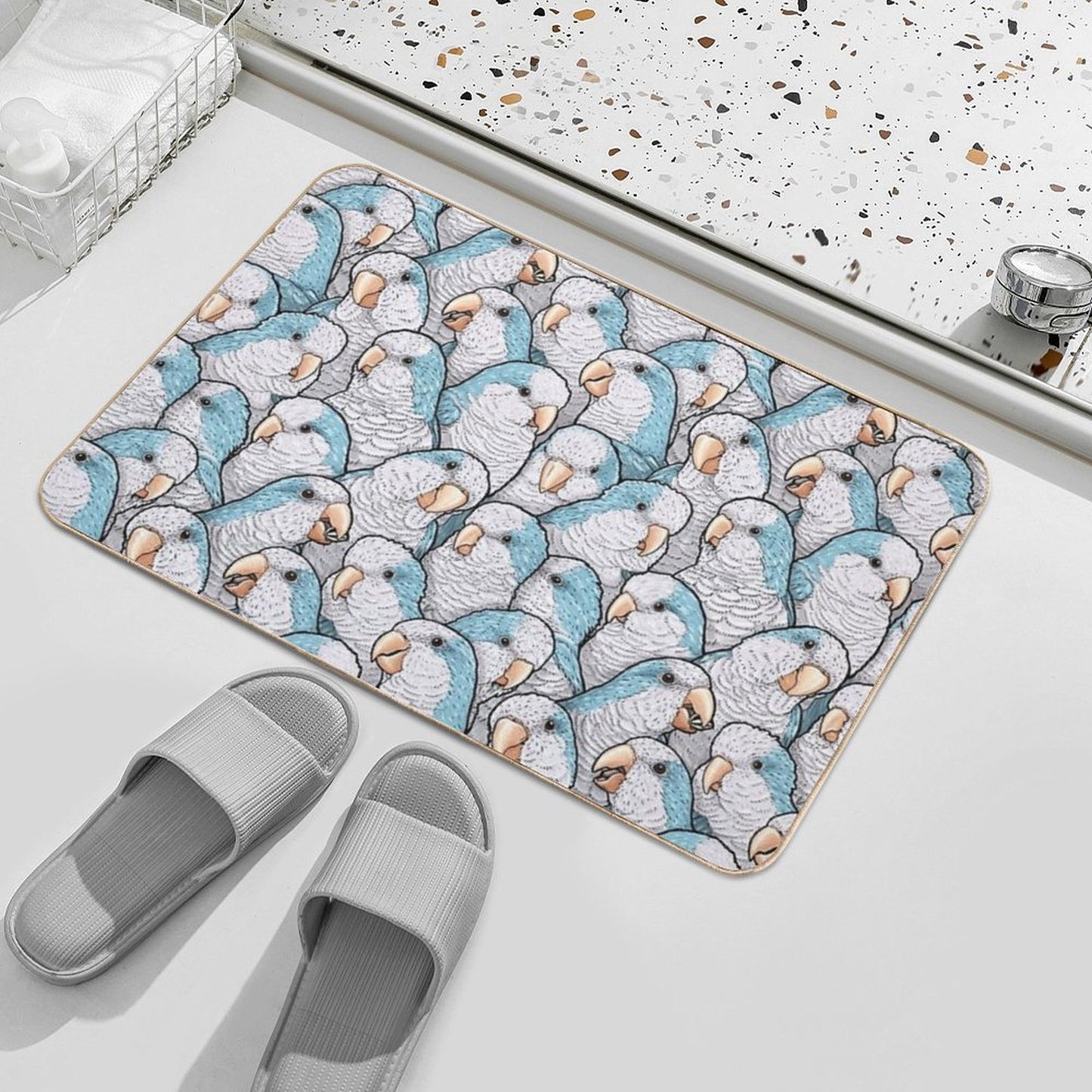 Blue Quaker Monk Parakeets Dirt-Trapping Bath Mat