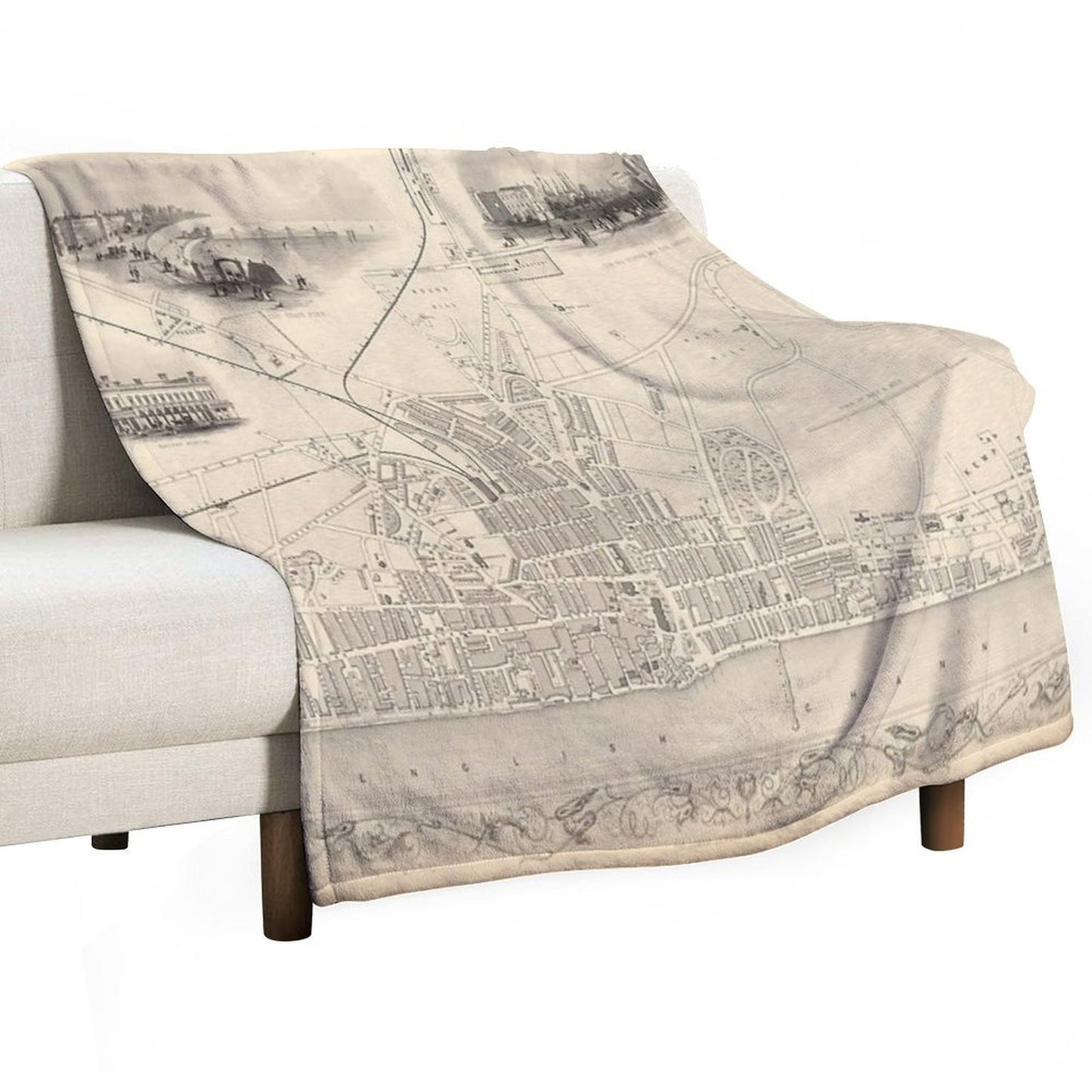 Old Brighton UK Map (1851) Vintage Southern England City Atlas Multi-functional Throw Blanket