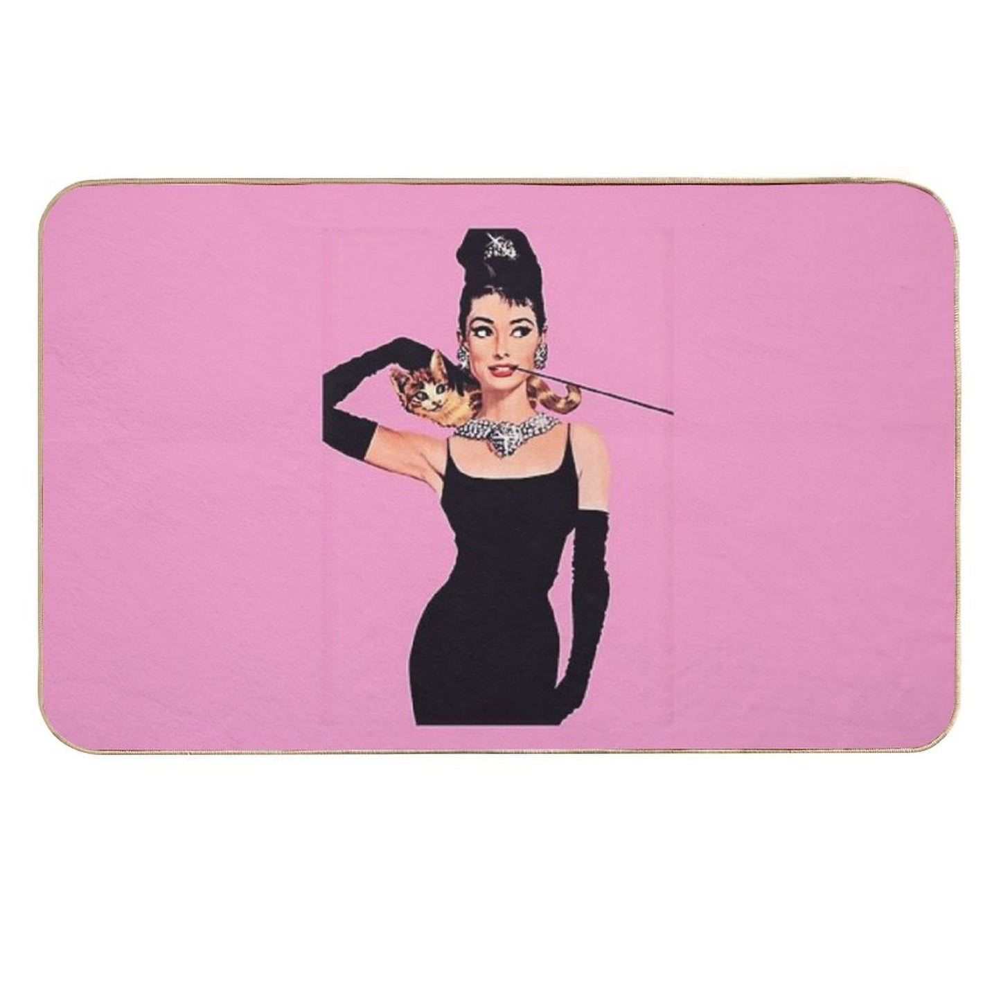 Audrey Hepburn ( Holly Golightly) Breakfast of Tiffany's with Cat Easy To Clean Bath Mat