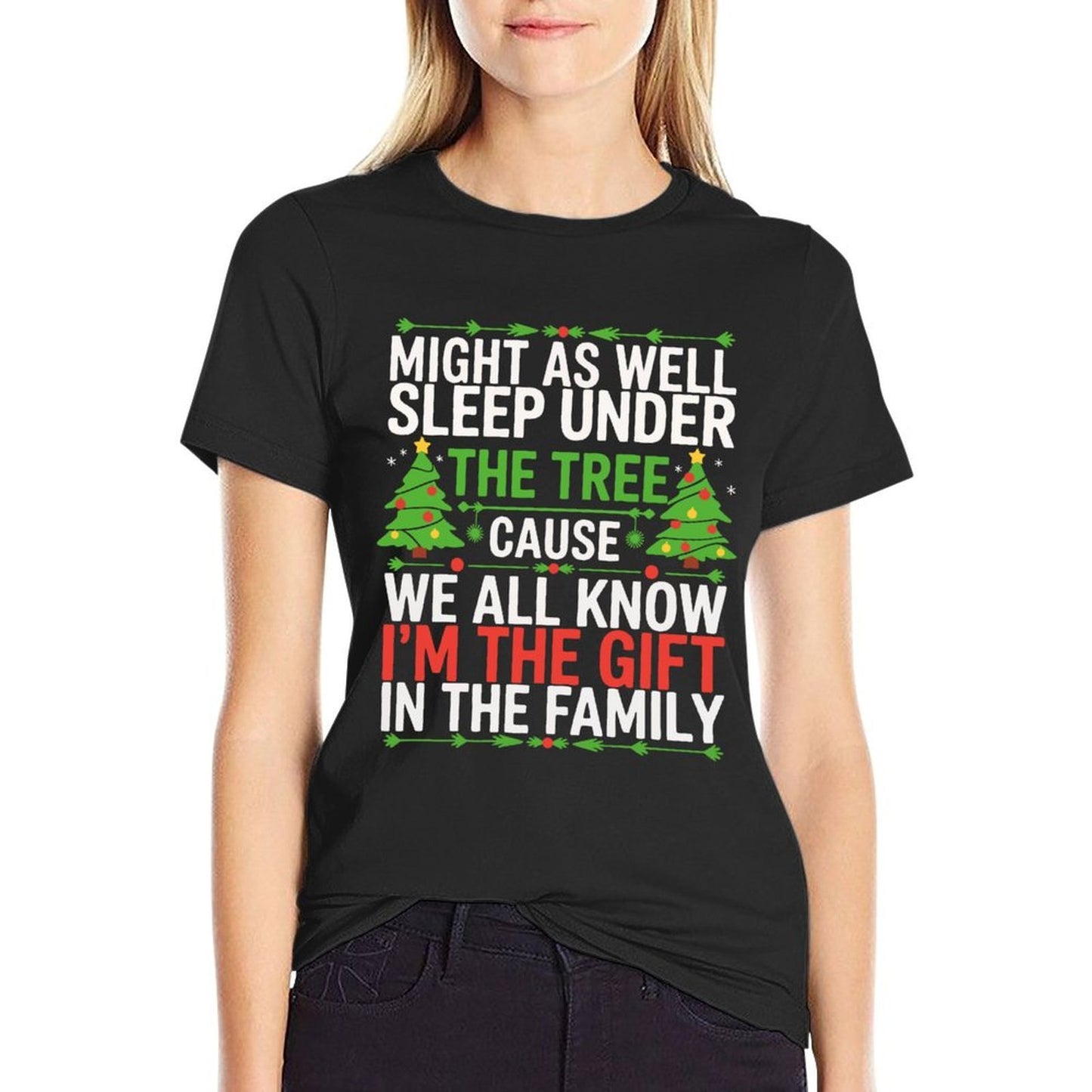 Might As Well Sleep Under The Tree Christmas Pajamas Rolled Sleeves T-Shirt