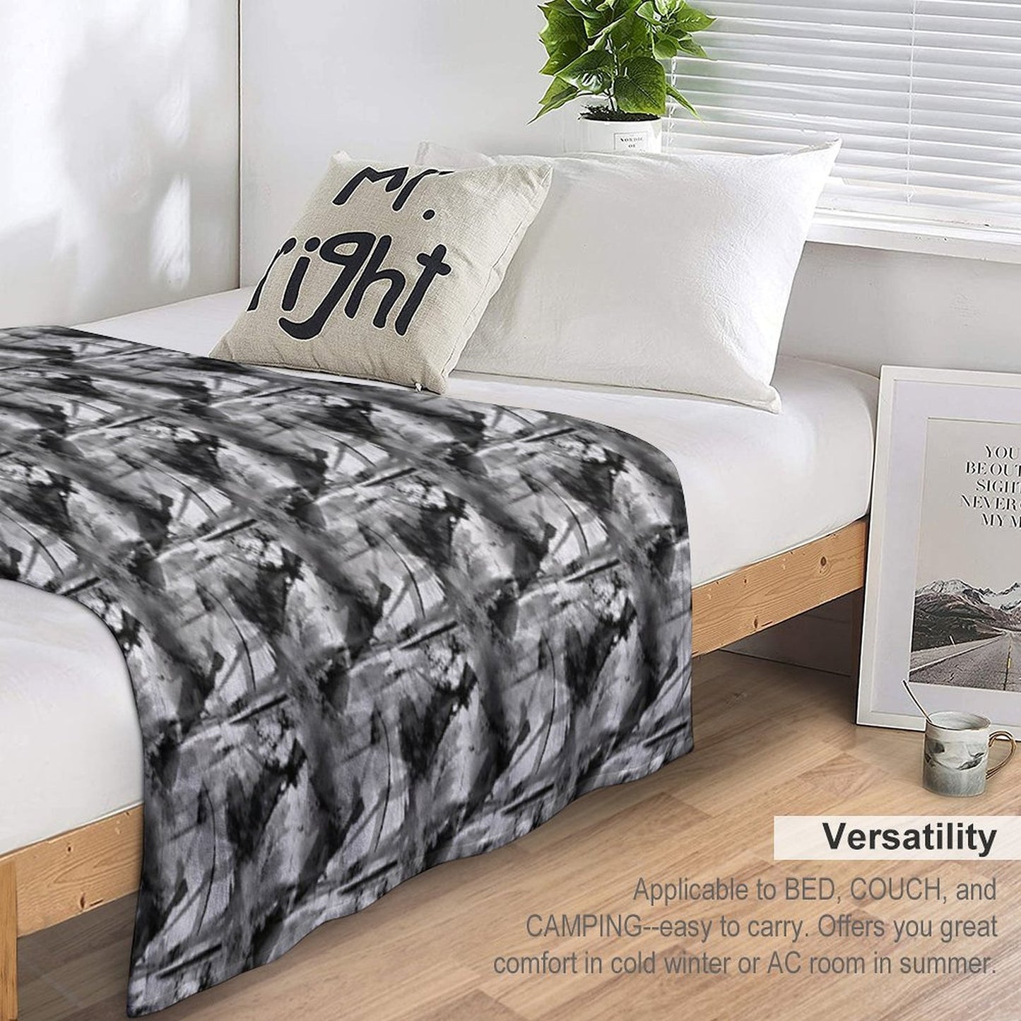 Grunge Monochromatic Grayscale Pattern Sustainable Throw Blanket