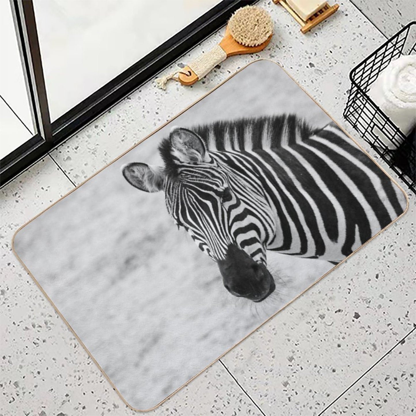 Zebra in Mono Repositionable Bath Mat