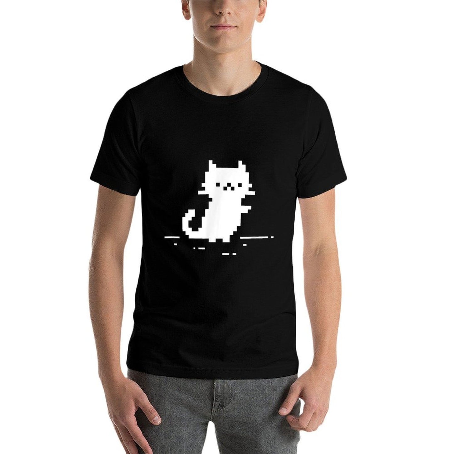 Cute Cat Minimal Pixel Art Nostalgic Retro 8-bit Gamer Easy-care T-Shirt