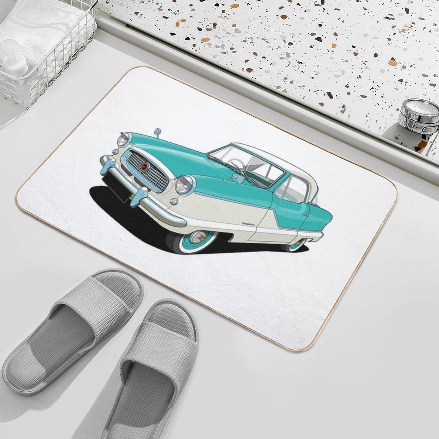 Austin Metropolitan in Two Tone Turquoise And White Toxin-Free Bath Mat