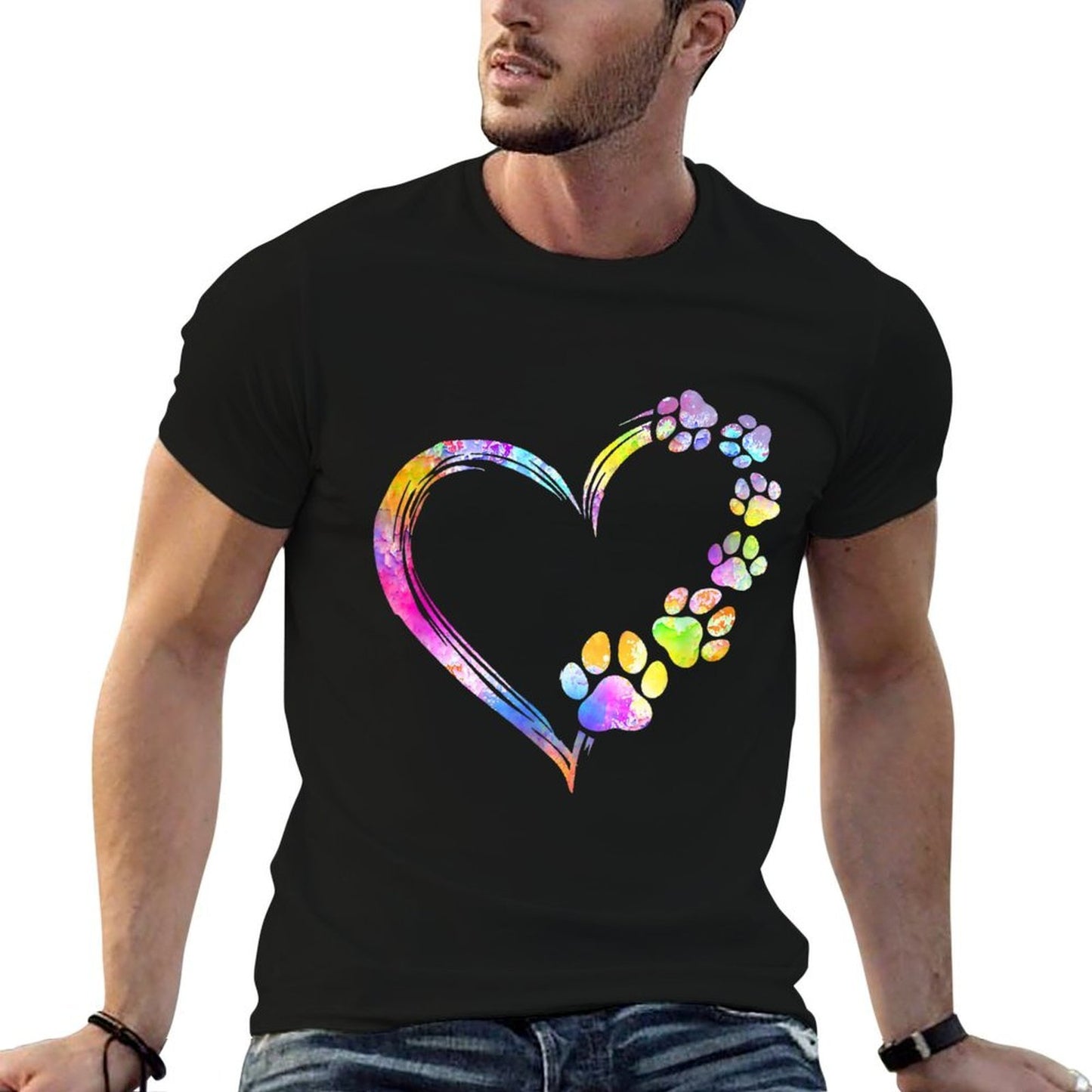 Dog Mom Dad Puppy Love Dogs Paw Print Heart Tie Dye Design Men Women Rolled Sleeves T-Shirt