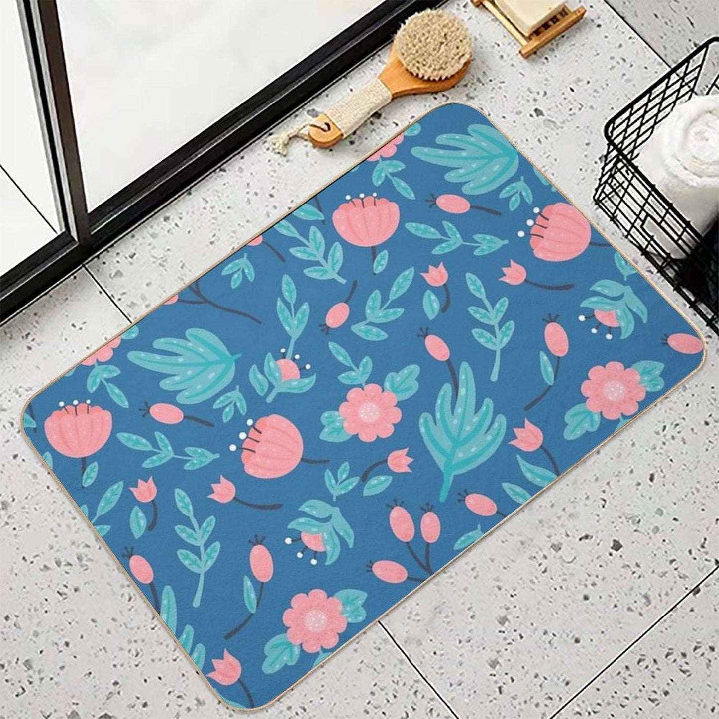 Blue Florals Odorless Bath Mat