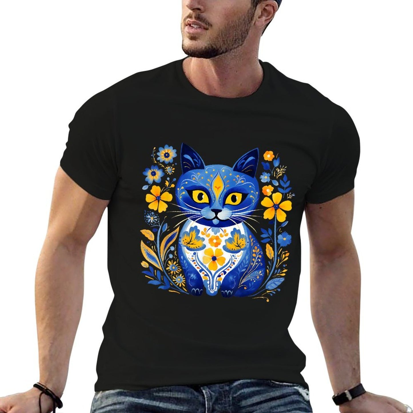 Ukraine Cat Floral Vintage Ukrainian Vyshyvanka Style Comfortable T-Shirt