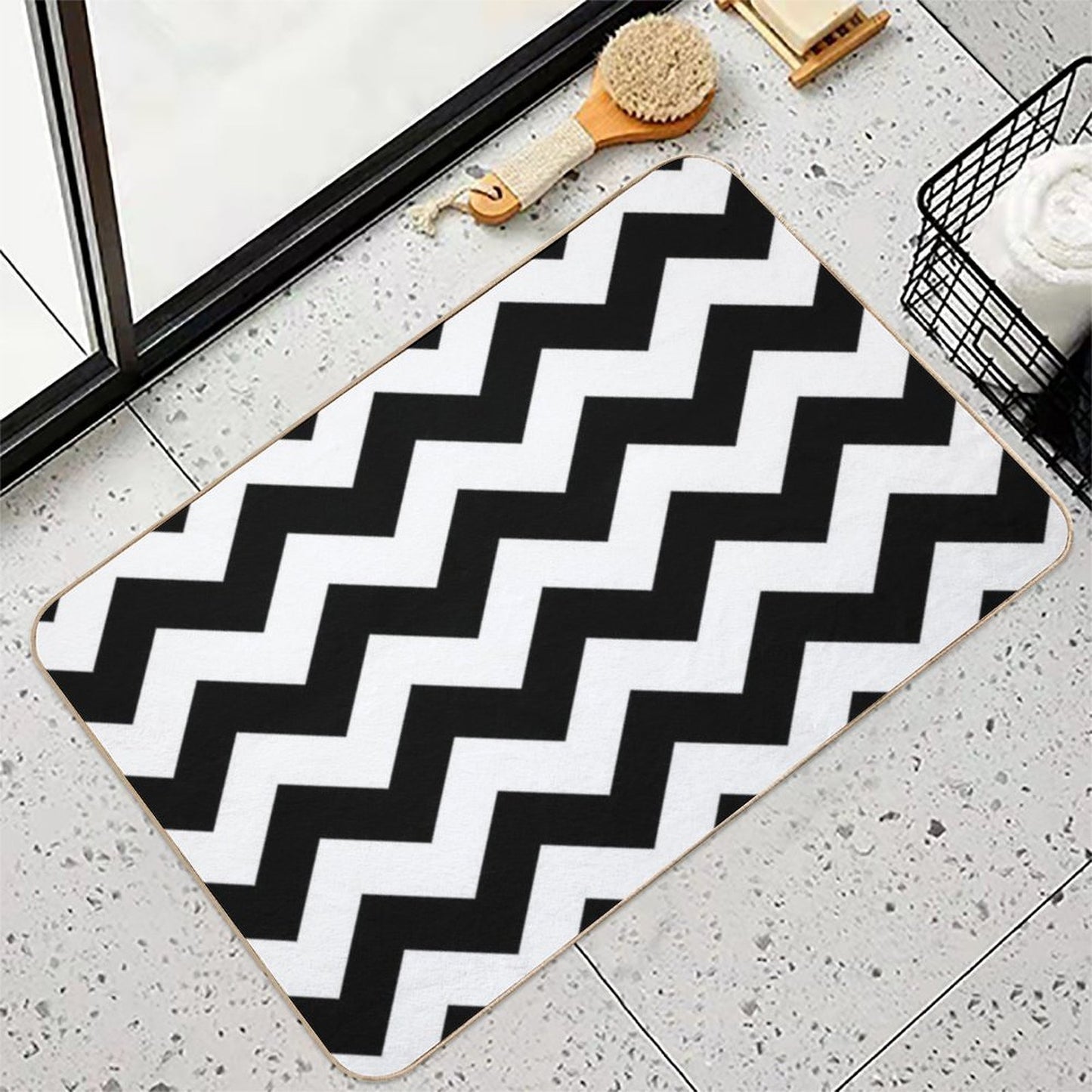 Black And White ZIG-ZAG Easy To Clean Bath Mat
