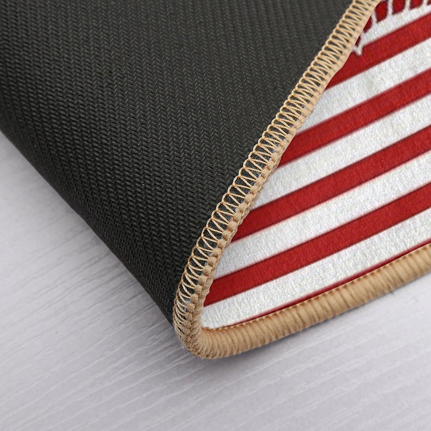 Nautical Red White Stripes And Red Anchor on Blue Background Odorless Bath Mat