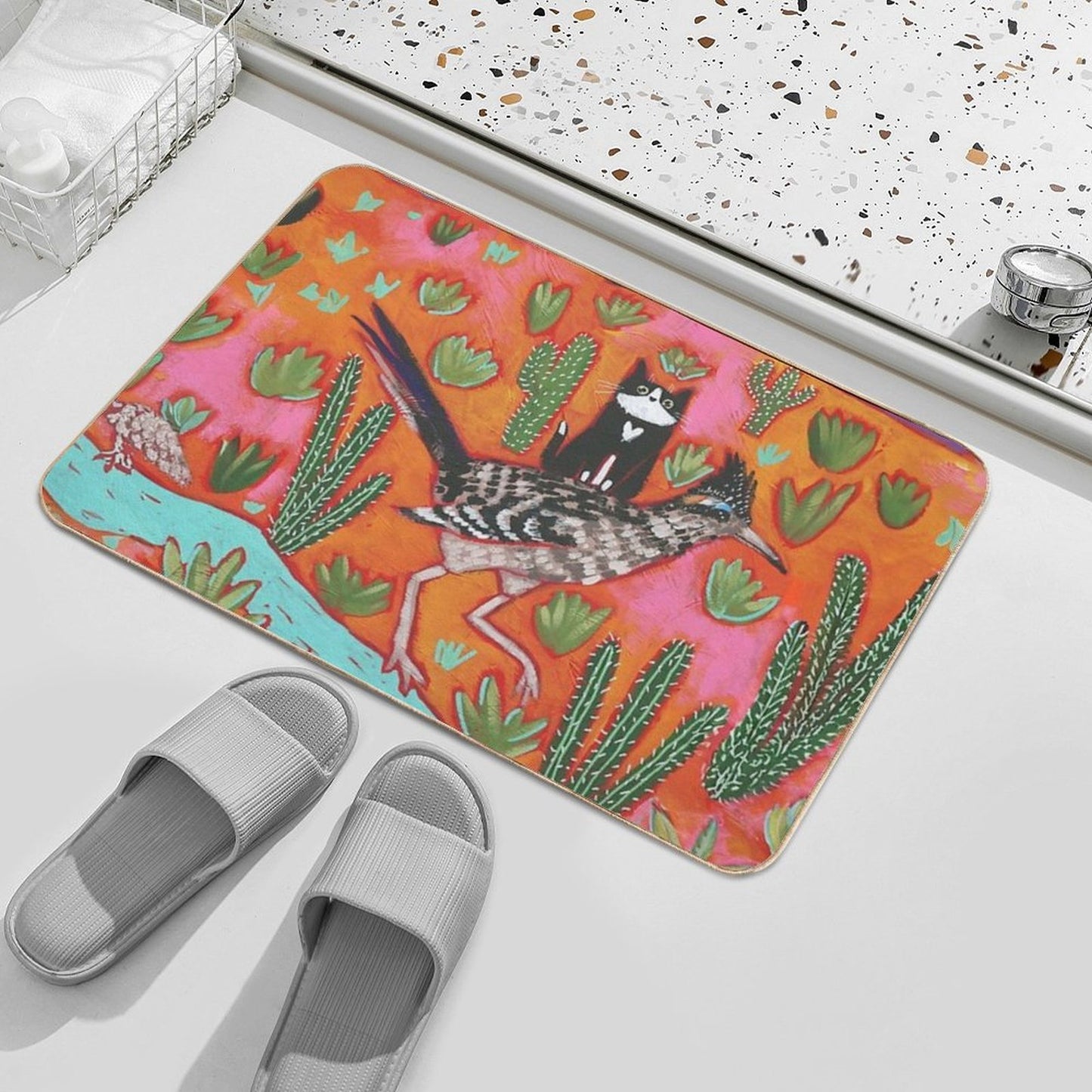 The Roadrunner And Cat Friend Non-Slip Bath Mat
