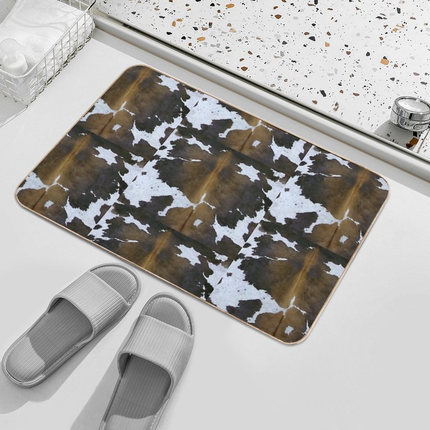 Brown Cowhide Absorbent Bath Mat