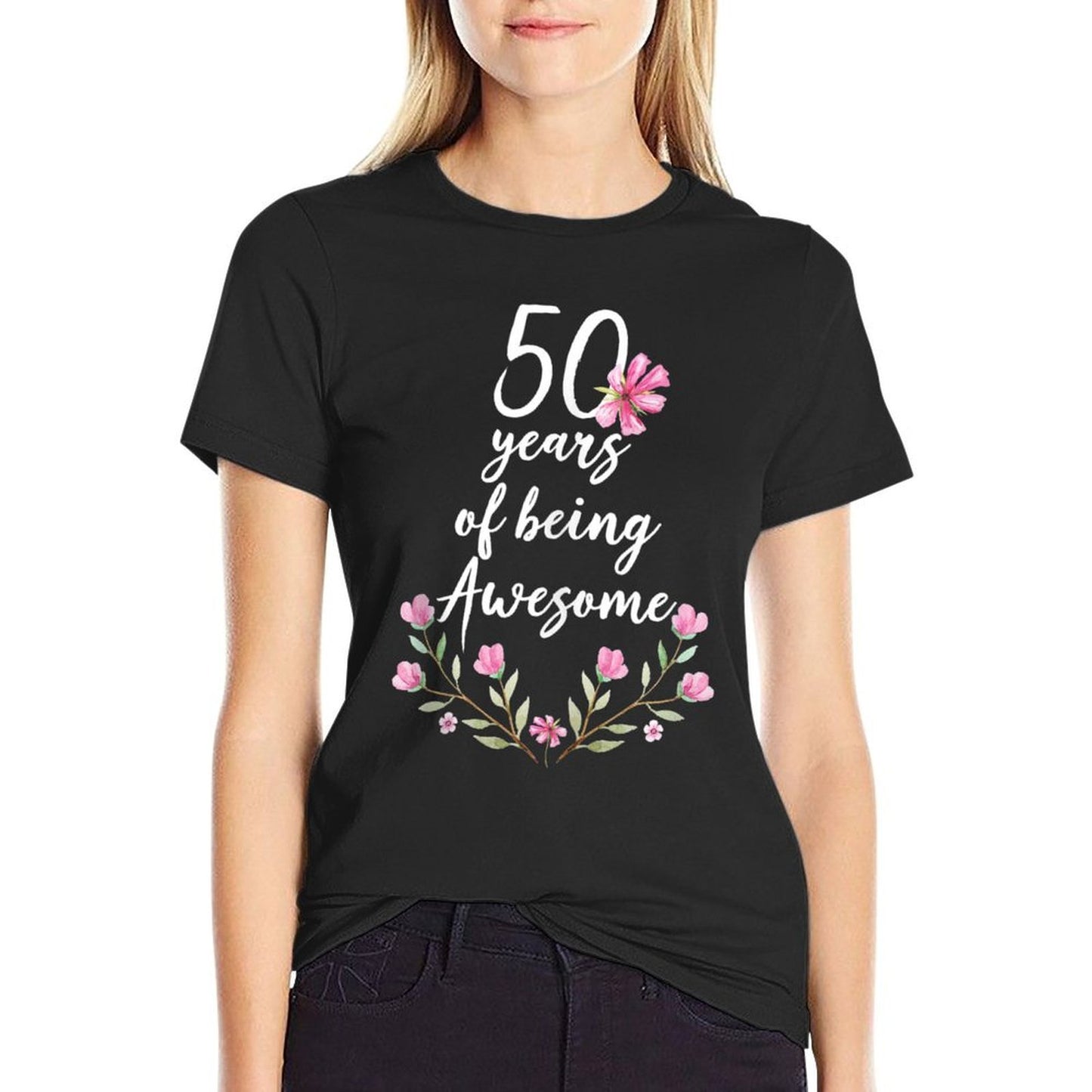 50th Birthday Flowers T - 50 Years of Being Awesome Trendy Pattern T-Shirt