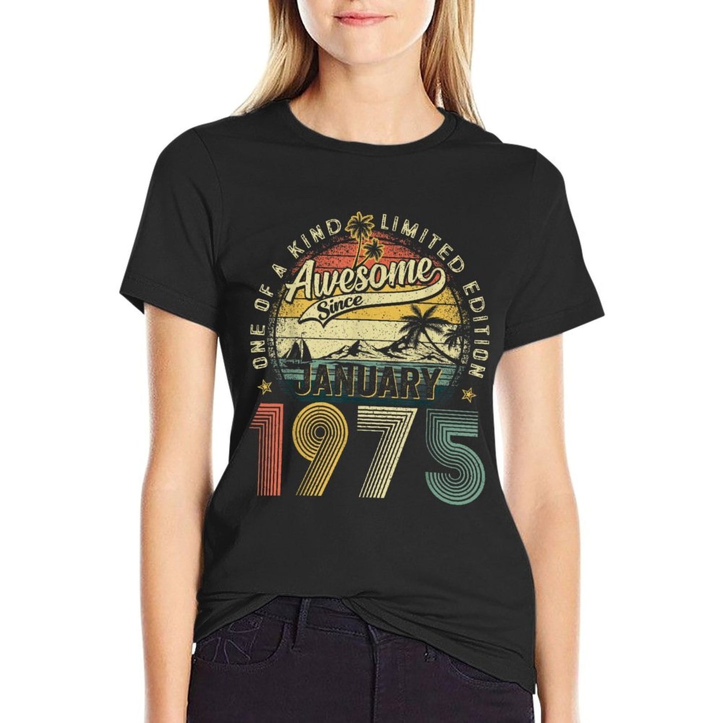 50 Years Old Awesome January 1975 Vintage 50th Birthday Men Lightweight T-Shirt