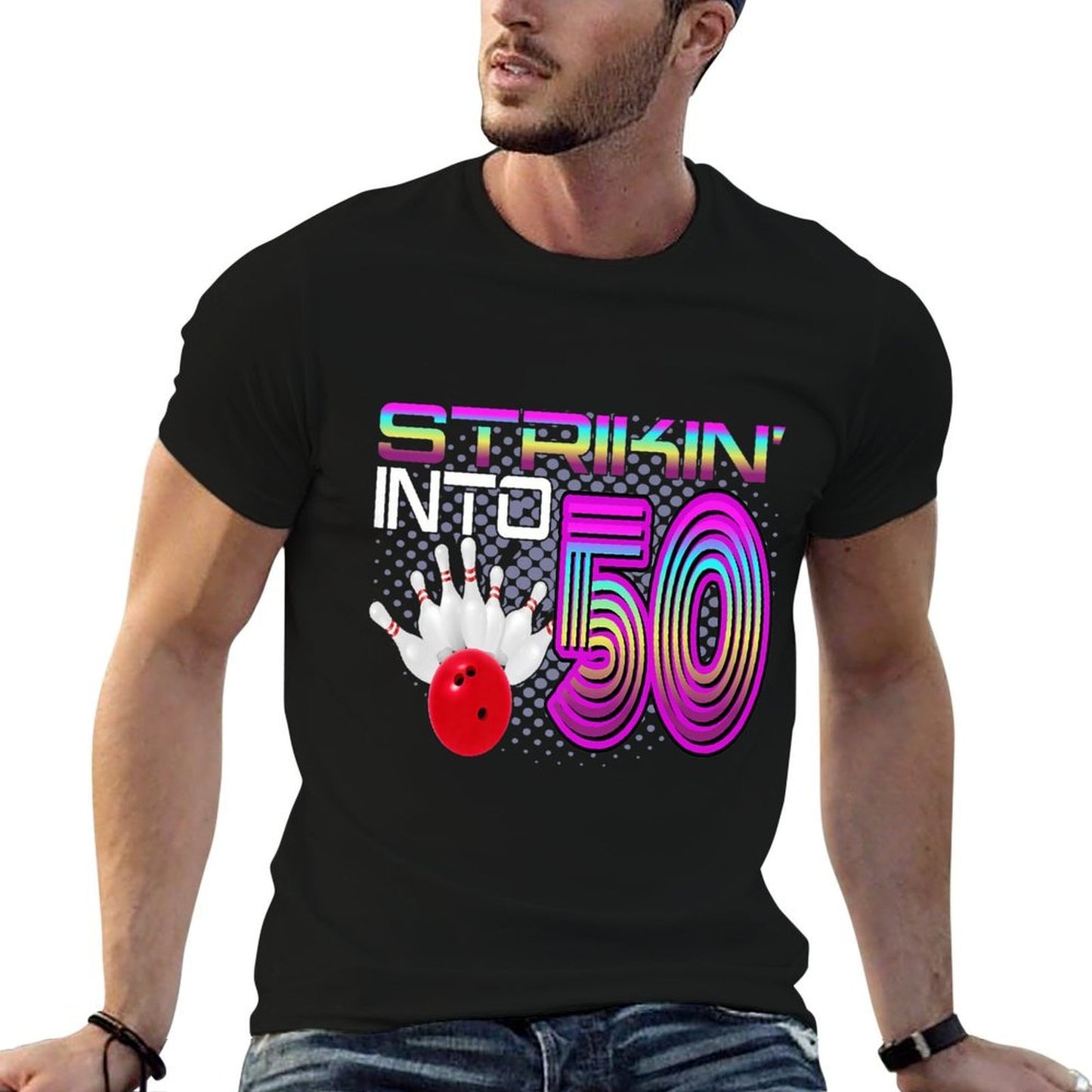 Striking Into 50 Bowling Bowler 50th Birthday Celebration Premium Wrinkle-resistant T-Shirt