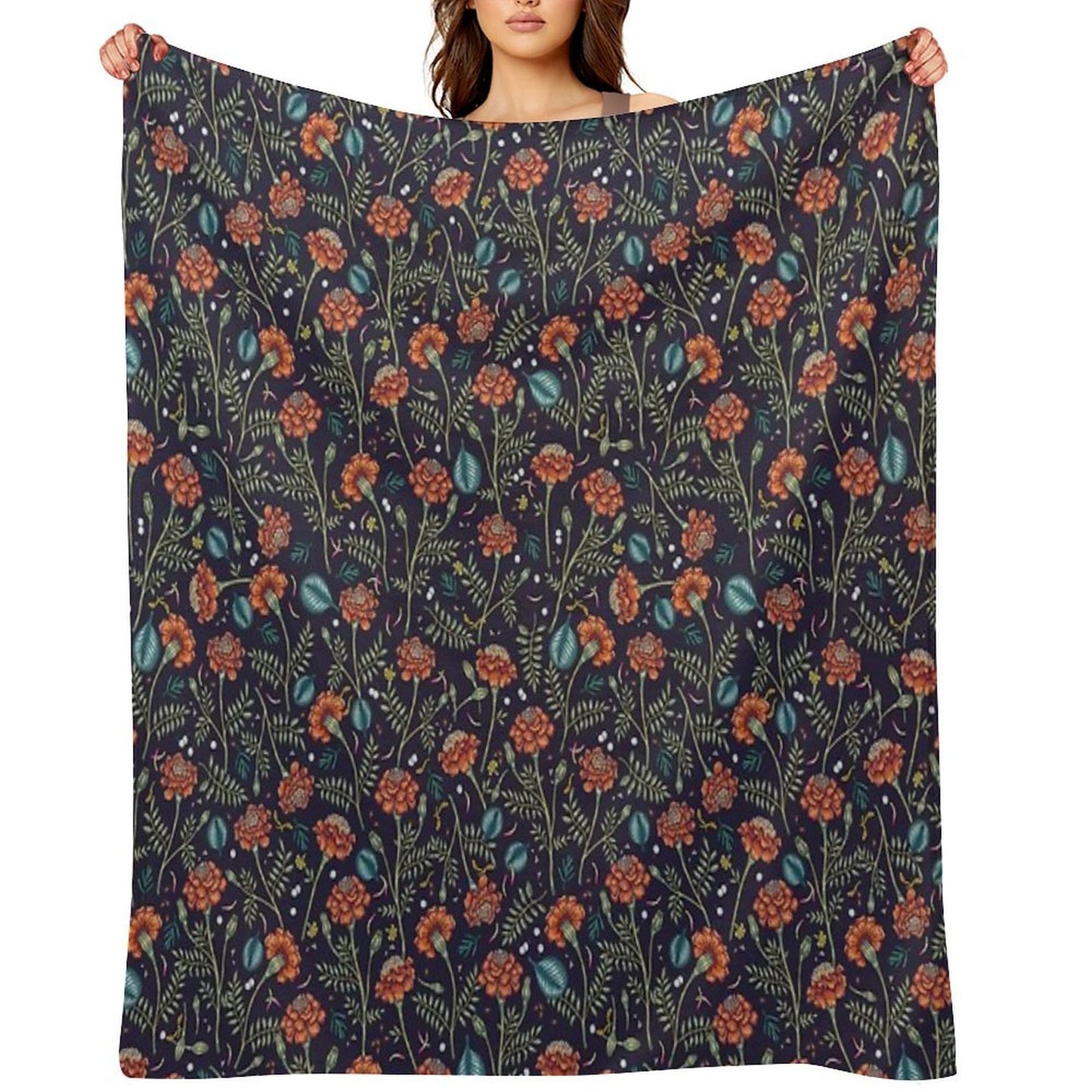 French Marigold Meadow Shrink-resistant Throw Blanket