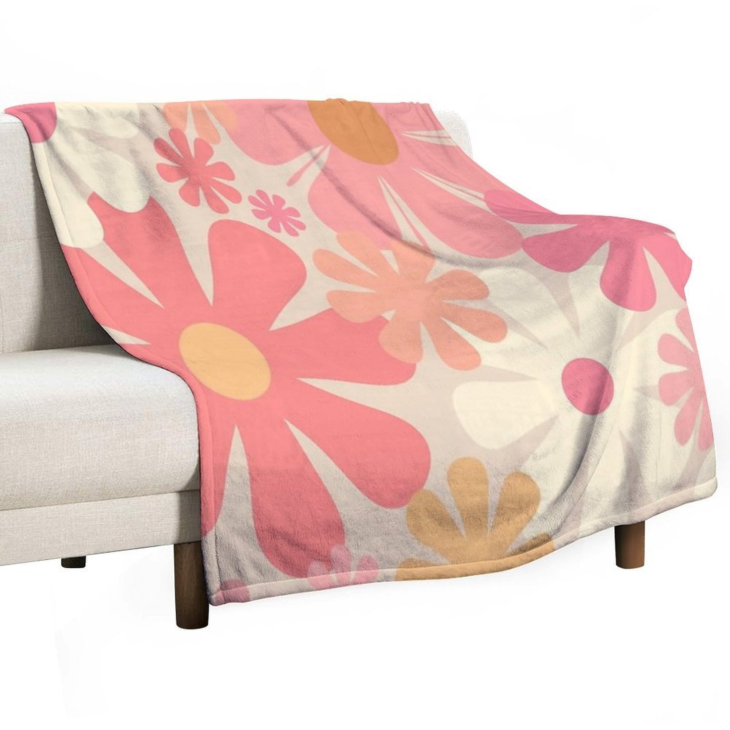 Blush Pink Retro 60s 70s Flowers - Vintage Style Pastel Floral Pattern Lightweight Throw Blanket