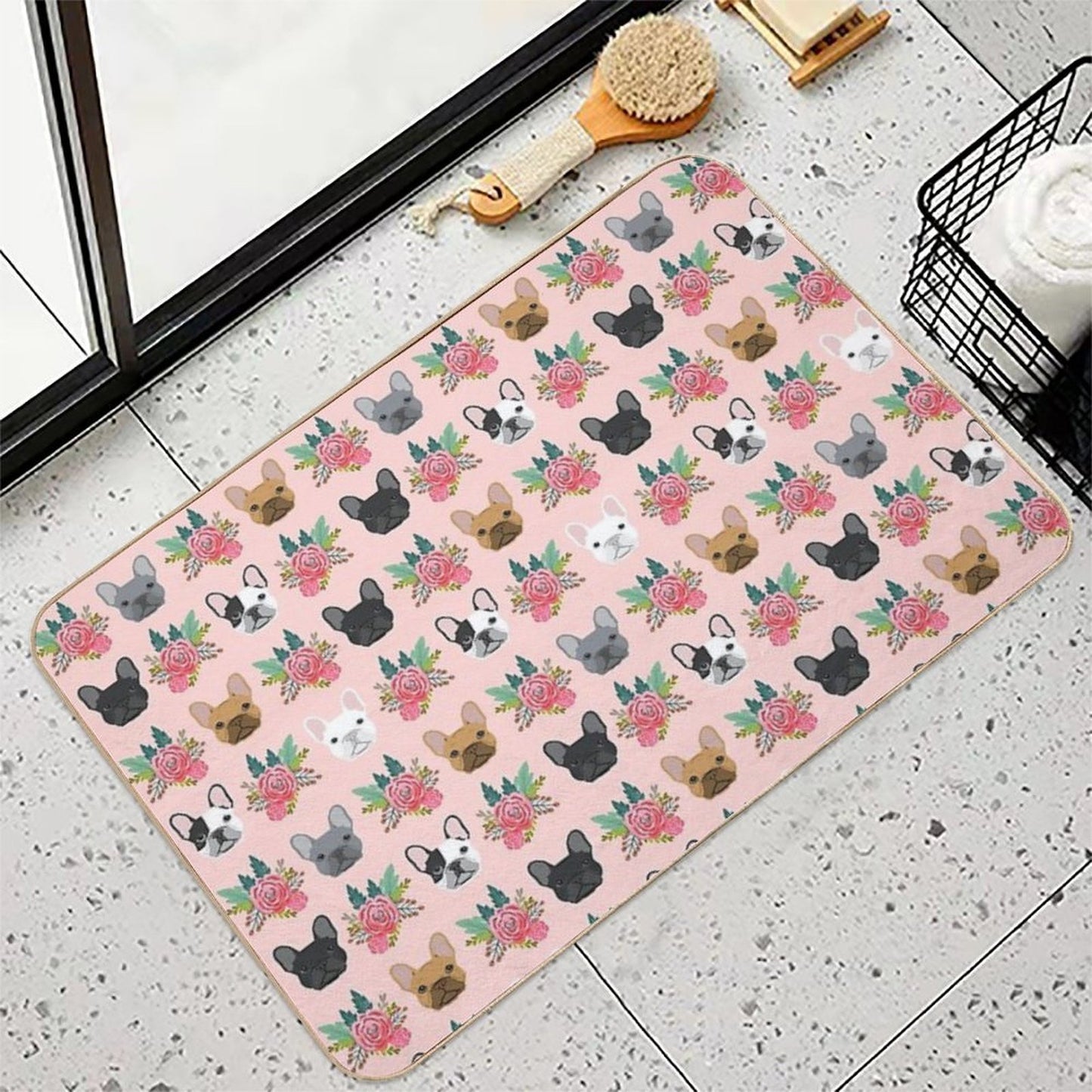 French Bulldog Faces Pattern Pink Cute Dogs Rapid-Drying Bath Mat