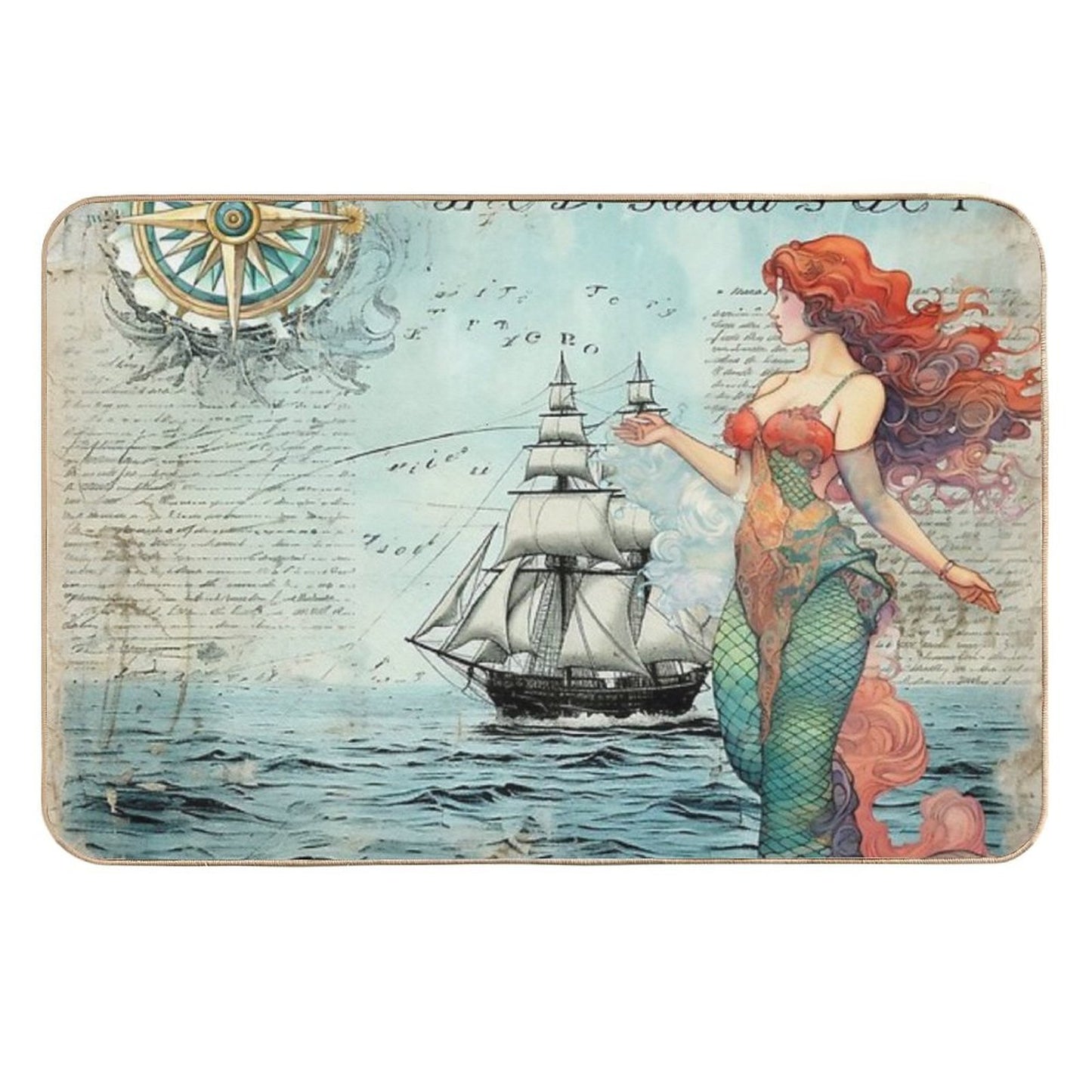 Vintage Mermaid Nautical Fade-Resistant Bath Mat