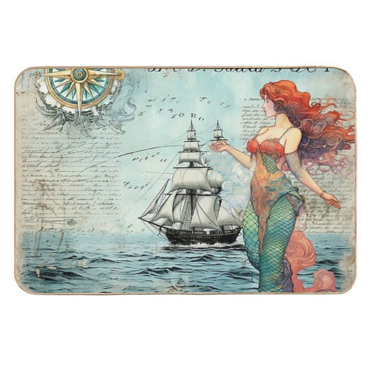 Vintage Mermaid Nautical  Fade-Resistant Bath Mat