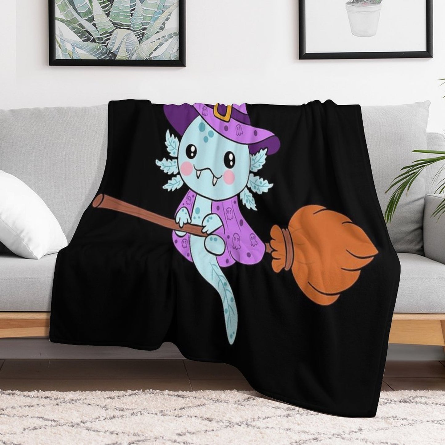 Adorable Axolotl in A Witch Costume Versatility Throw Blanket