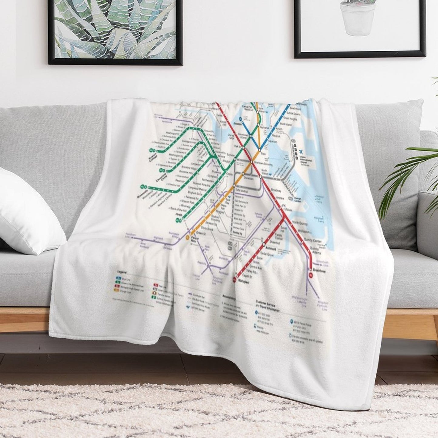 Boston Area Transport System Map Quick-dry Throw Blanket