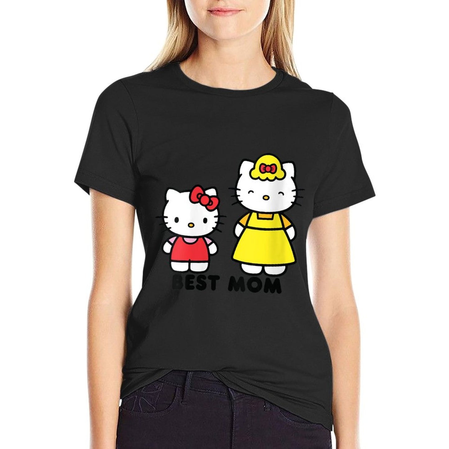 Womens Hello Kitty Best Mom Mother's Day Summer-ready Fabric T-Shirt