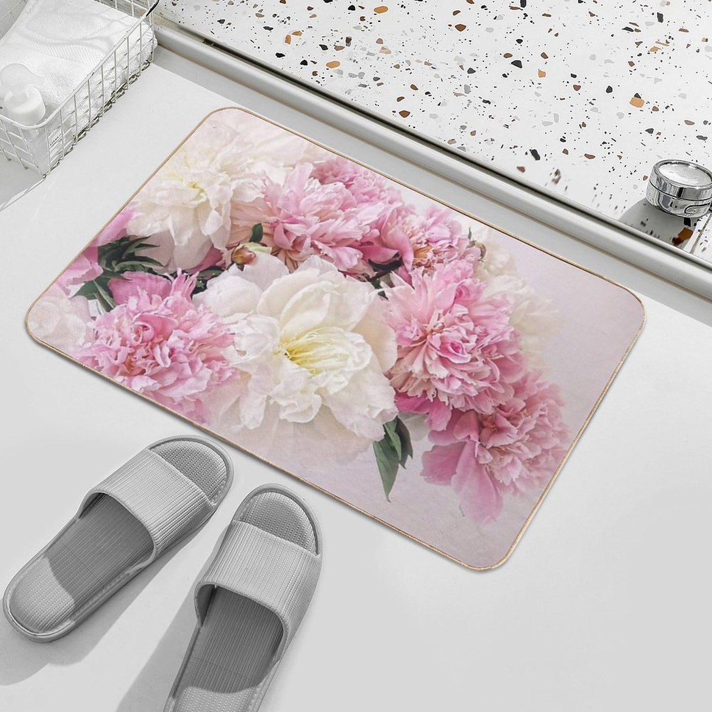 Peonies Fade-Resistant Bath Mat