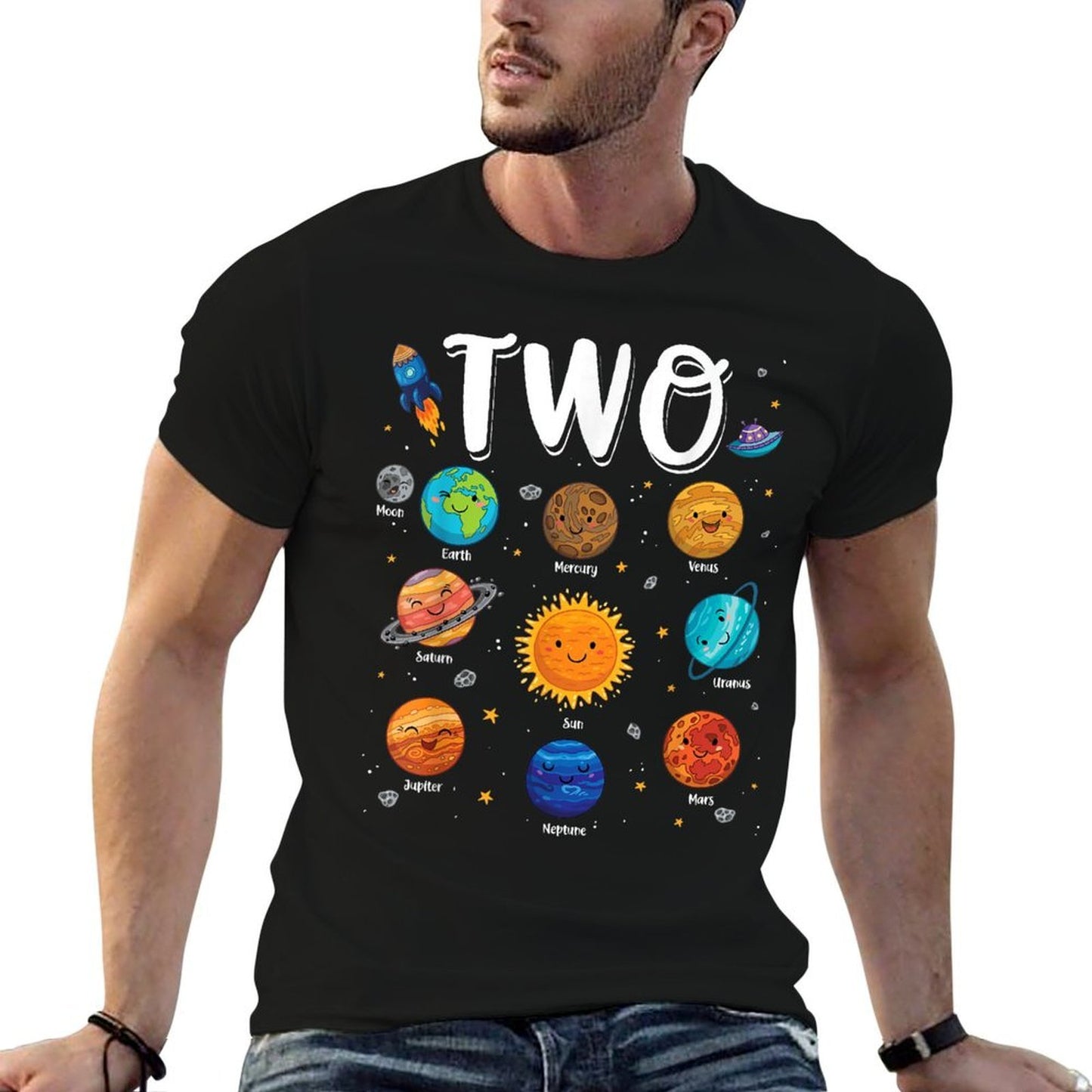 Solar System Planets Two 2 Years Old 2nd Birthday Girl Boy  Quick-drying T-Shirt