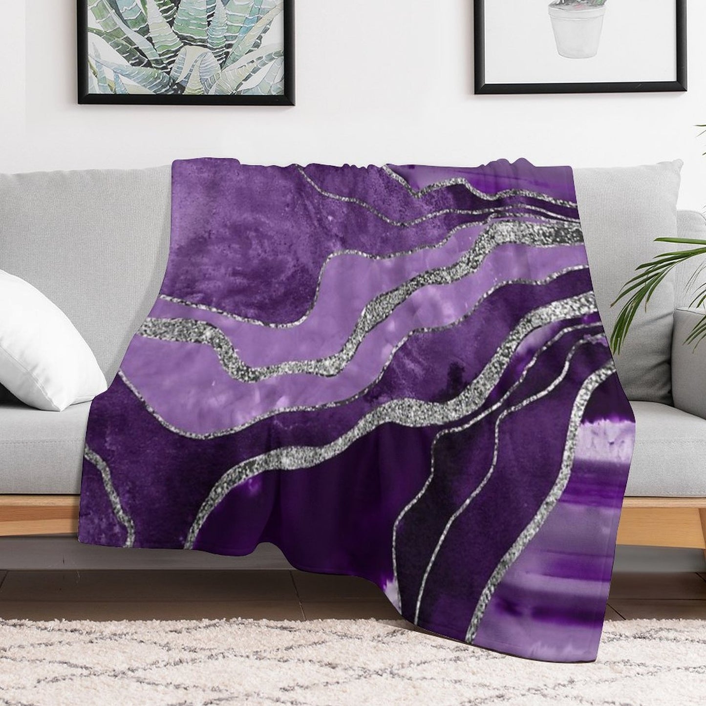 Purple Marble Agate Silver Glam #1 (Photo of Glitter Only - Not Reflective) Sustainable Throw Blanket