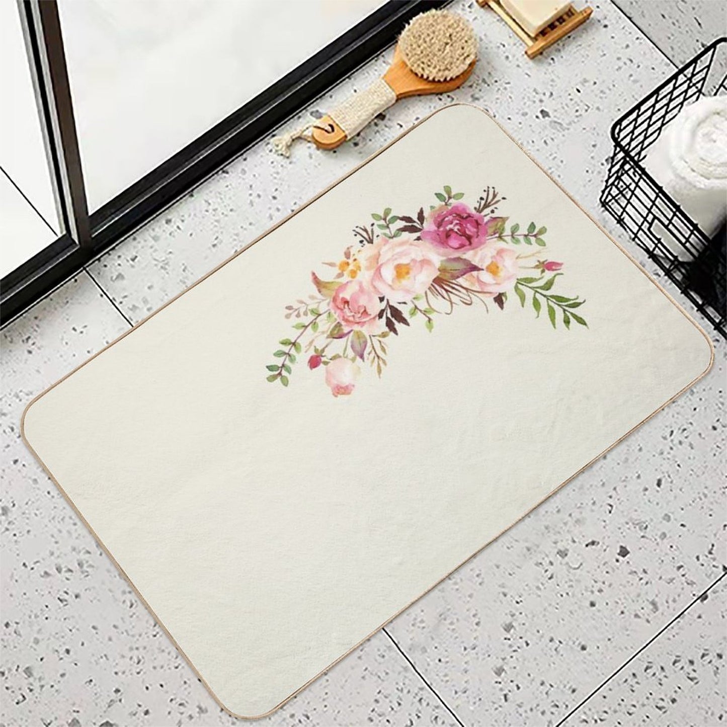 Romantic Watercolor Flower Bouquet Rapid-Drying Bath Mat