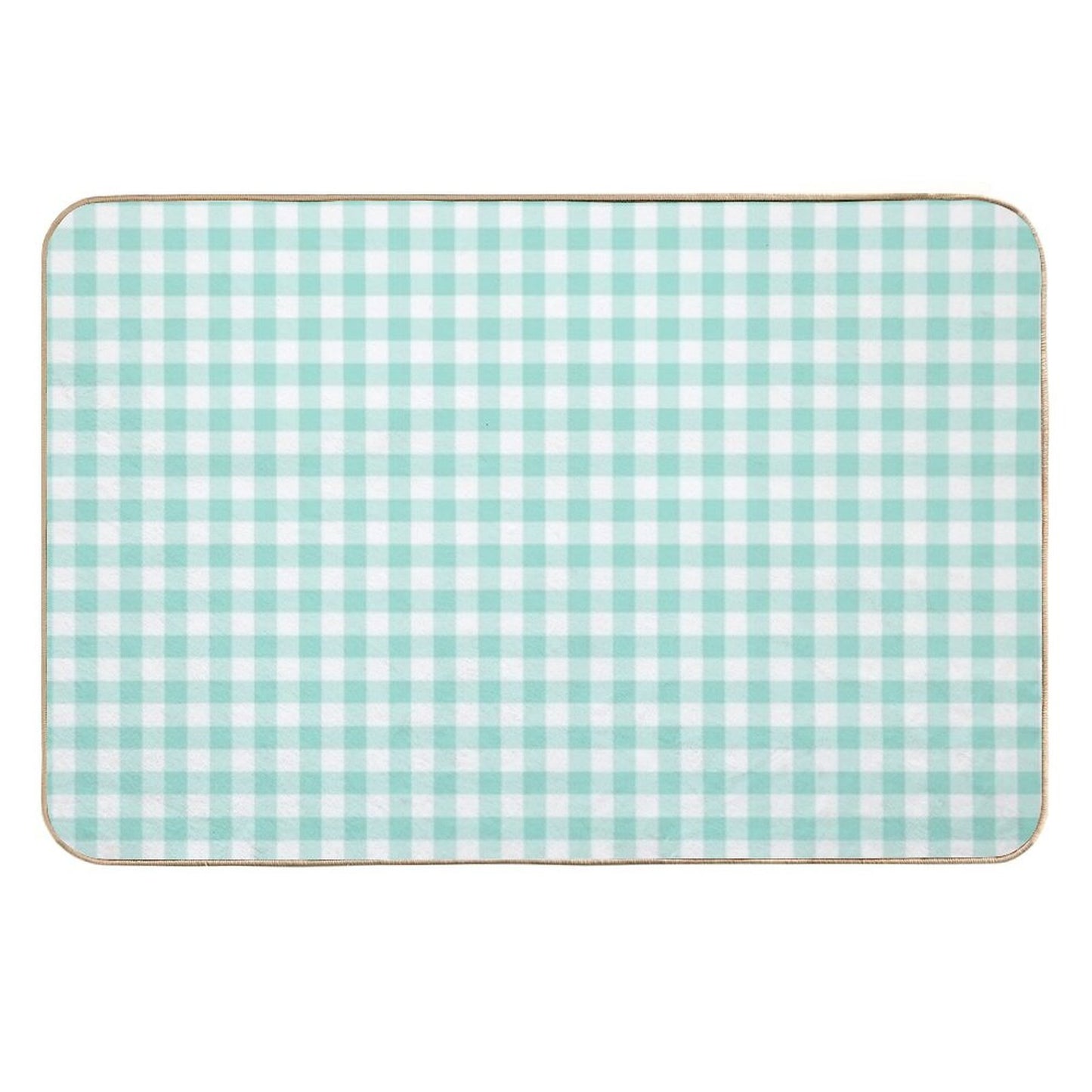 Aqua Gingham Checkered Pattern Design High-Traffic Bath Mat