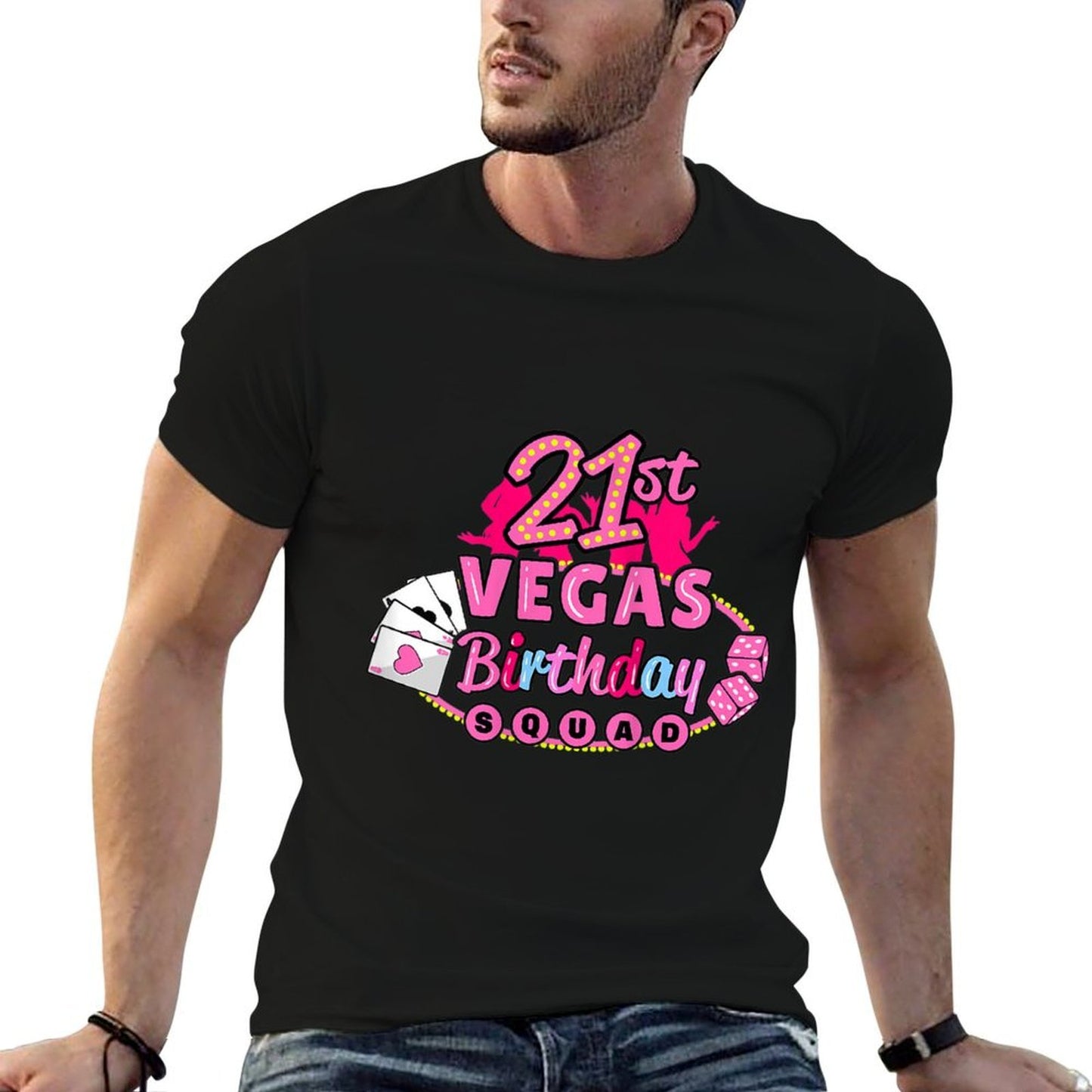 Womens Las Vegas Birthday Squad Girls 21st Birthday Rolled Sleeves T-Shirt