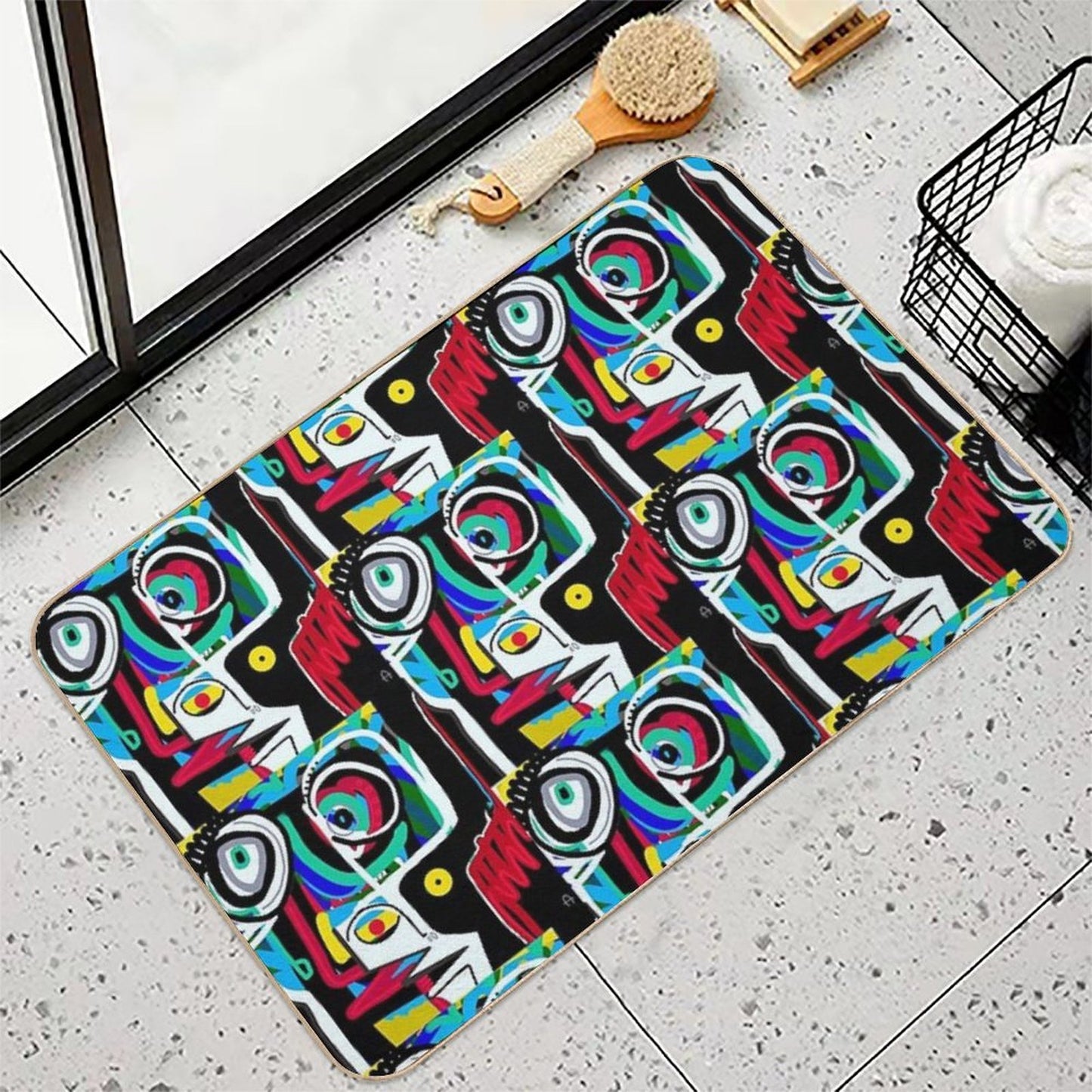 Face Expressionism, Art Brut Odorless Bath Mat
