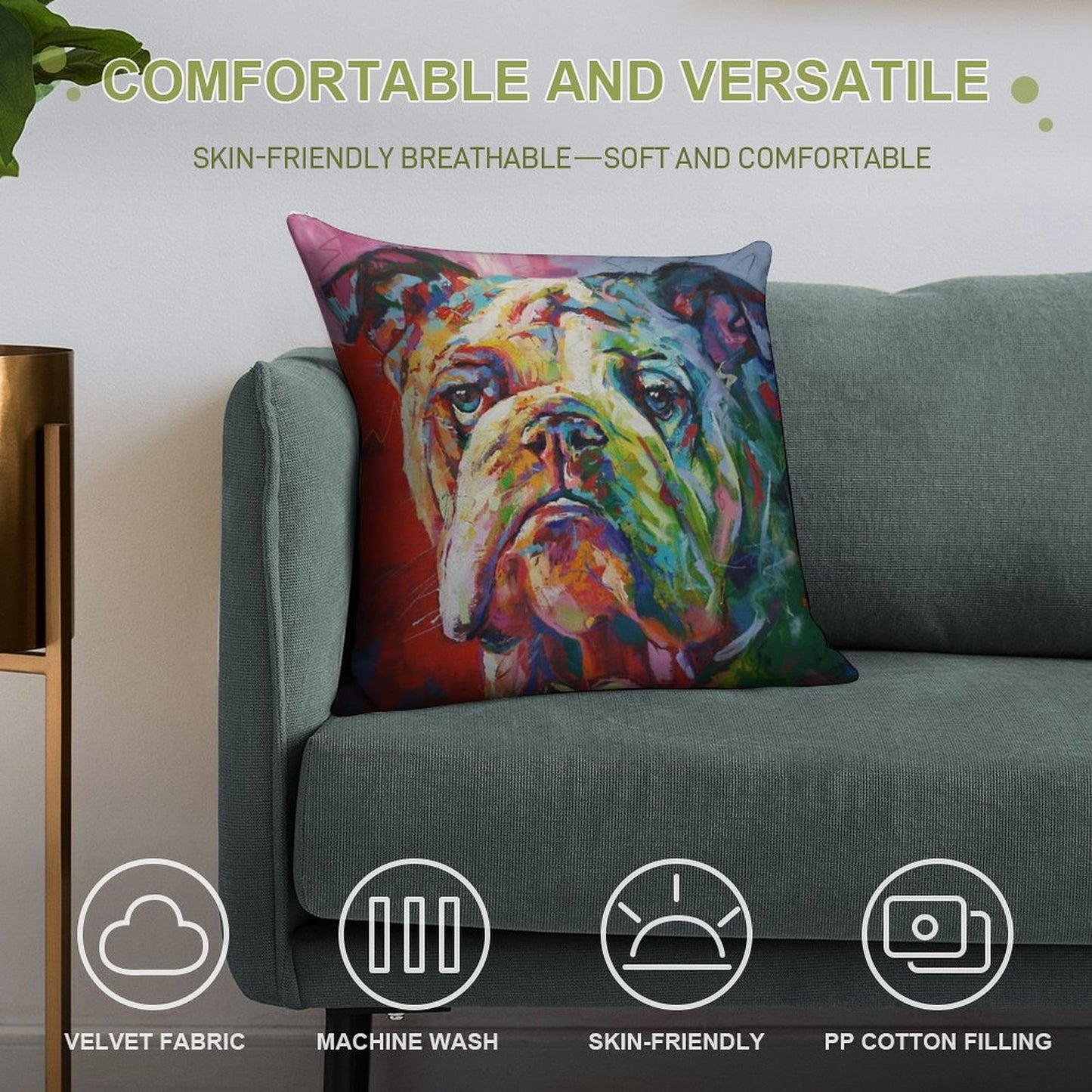 English Bulldog Soft Decorative Cover Throw Pillow