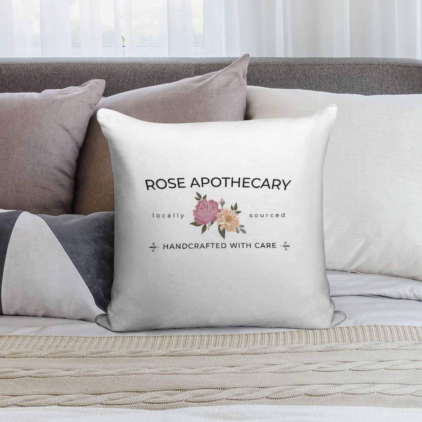 Rose Apothecary Handcrafted with Care Soft Bedroom Essential Throw Pillow