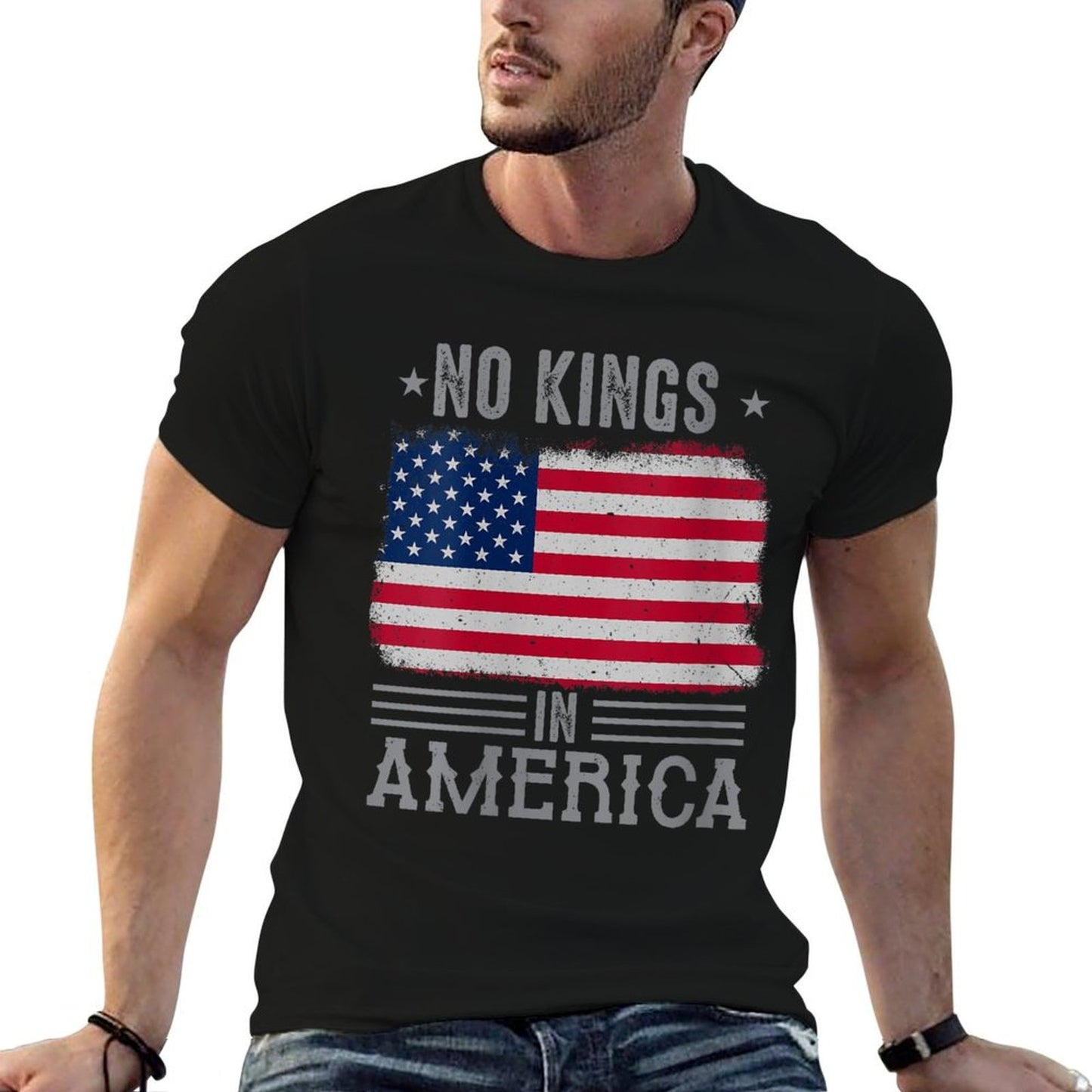 Womens No Kings in America Flag Protest Save Democracy Slim-fit Cut T-Shirt