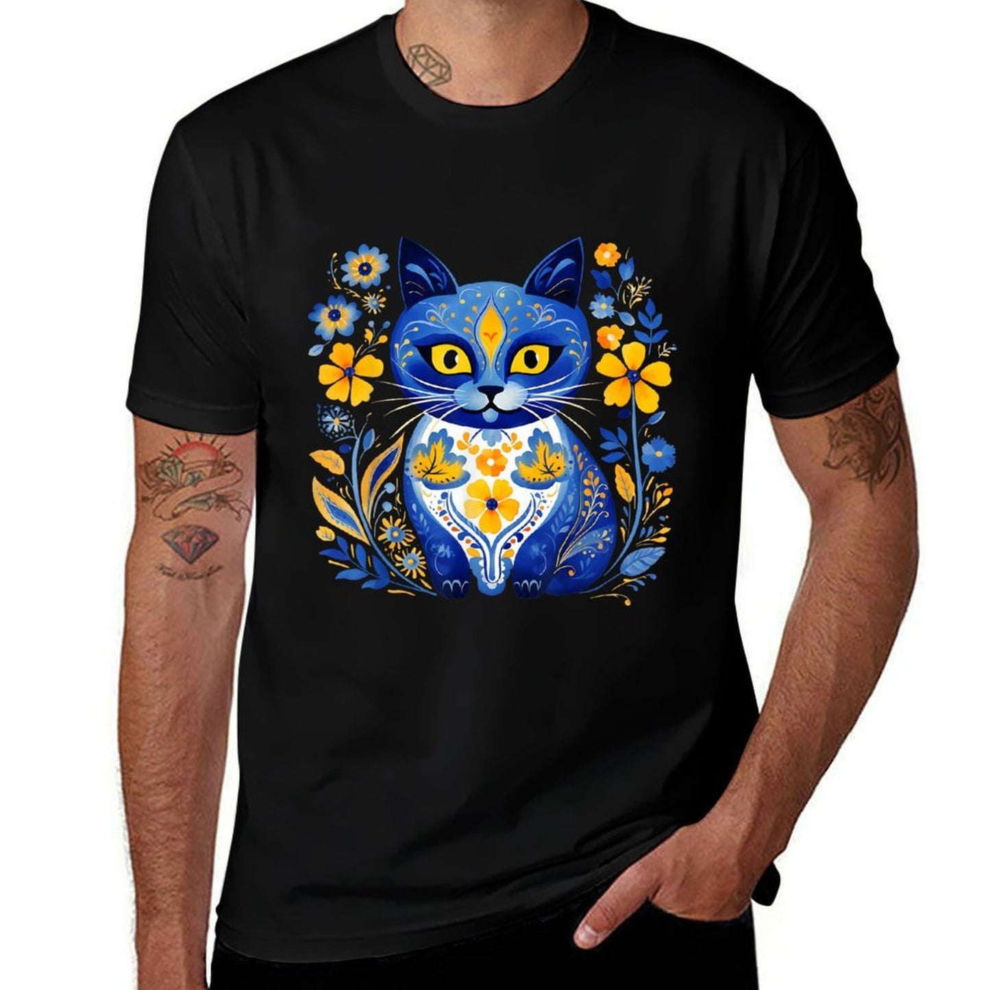 Ukraine Cat Floral Vintage Ukrainian Vyshyvanka Style Comfortable T-Shirt