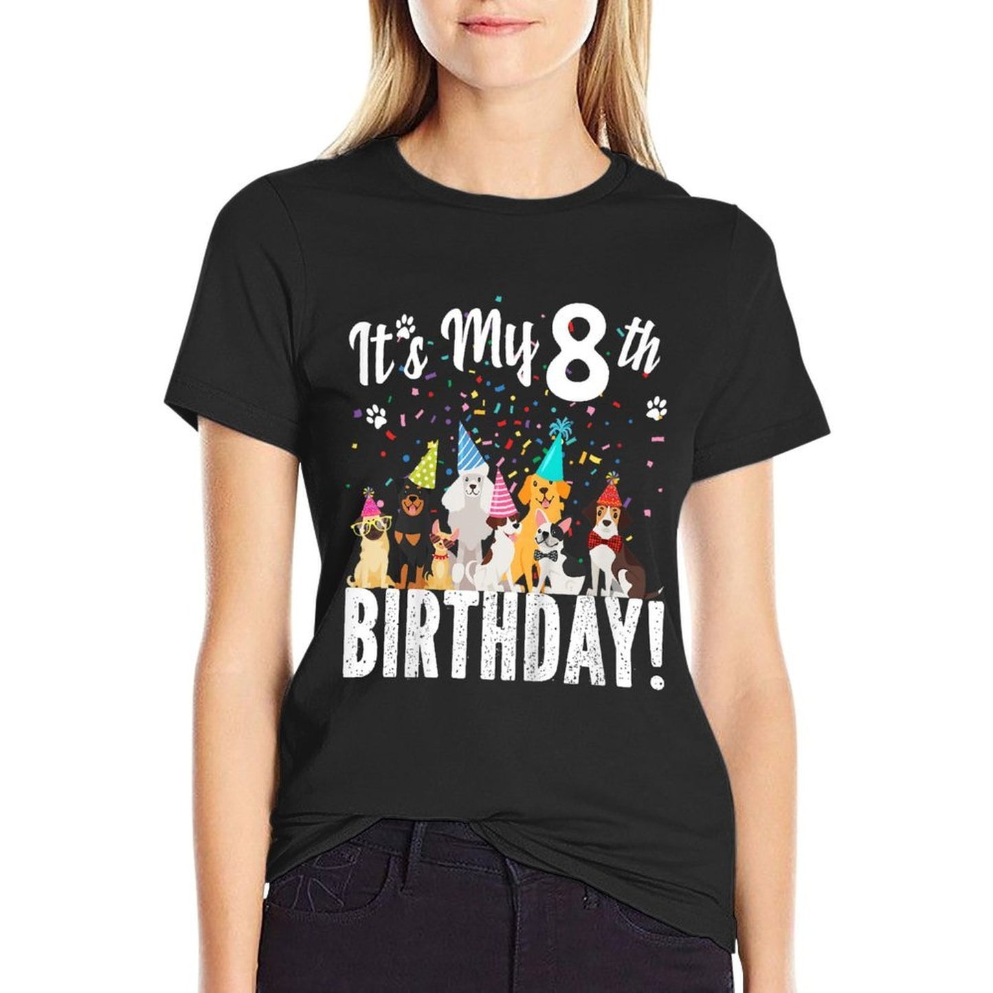 Its My 8th Birthday Shirt Toddler Girl with Dogs (eight) Ribbed Collar T-Shirt