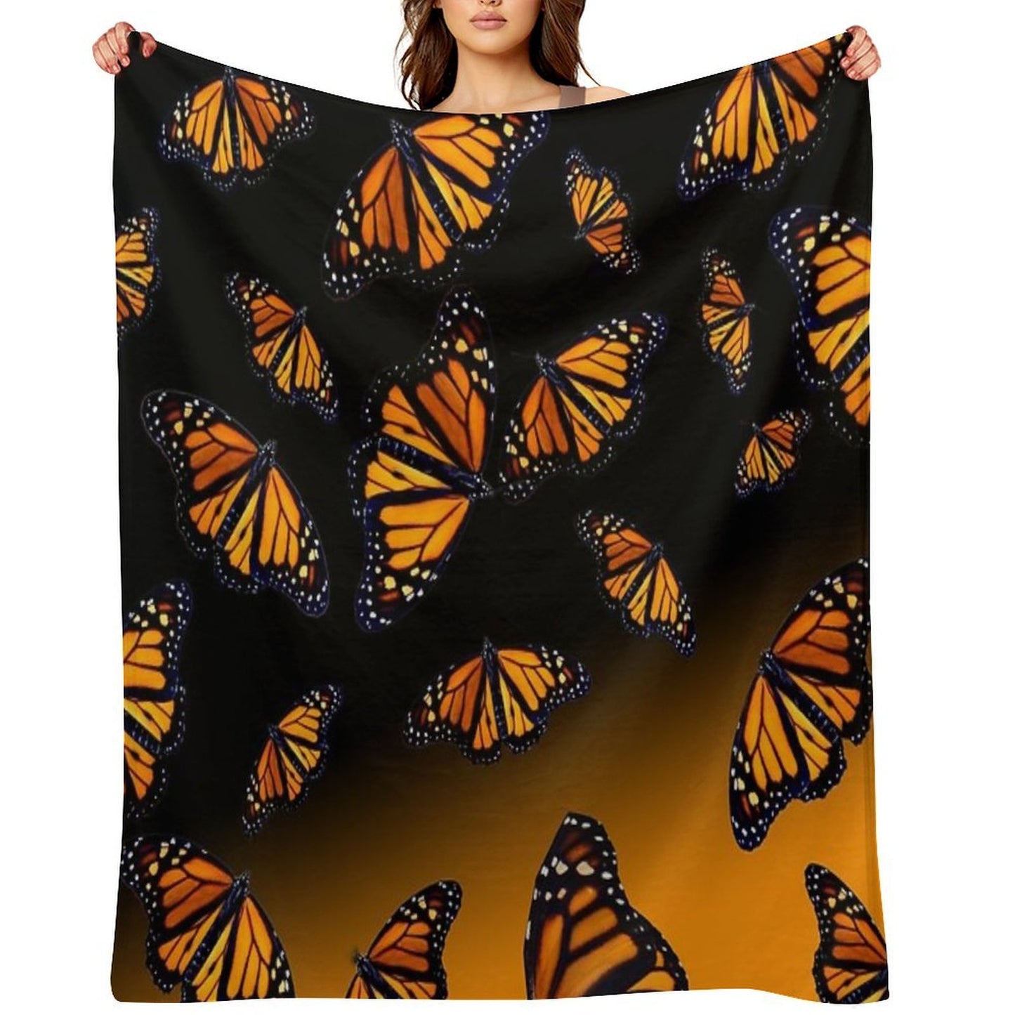 Orange Monarch Butterflys Wrinkle-free Throw Blanket