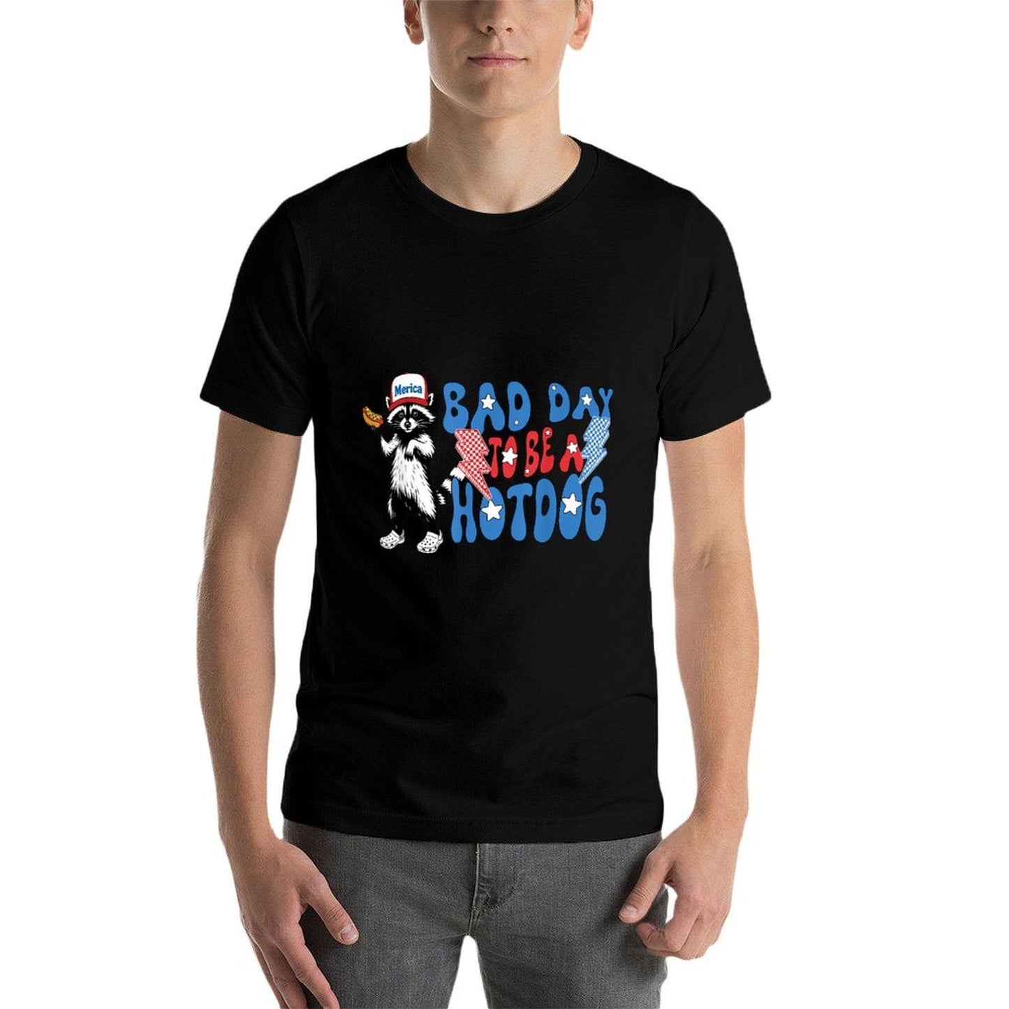 Bad Day To Be A Hot Dog Funny Raccoon Feral 4th Of July Versatile T-Shirt