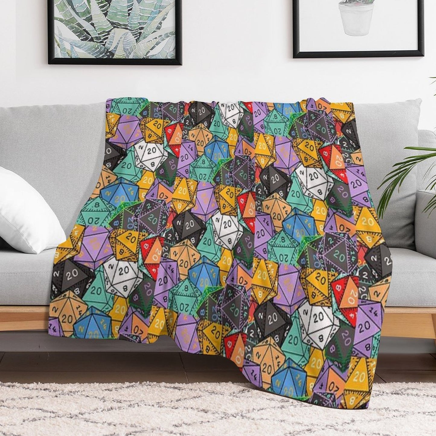 Polyhedral Paradise Vibrant D20 Dice Pattern Multi-functional Throw Blanket