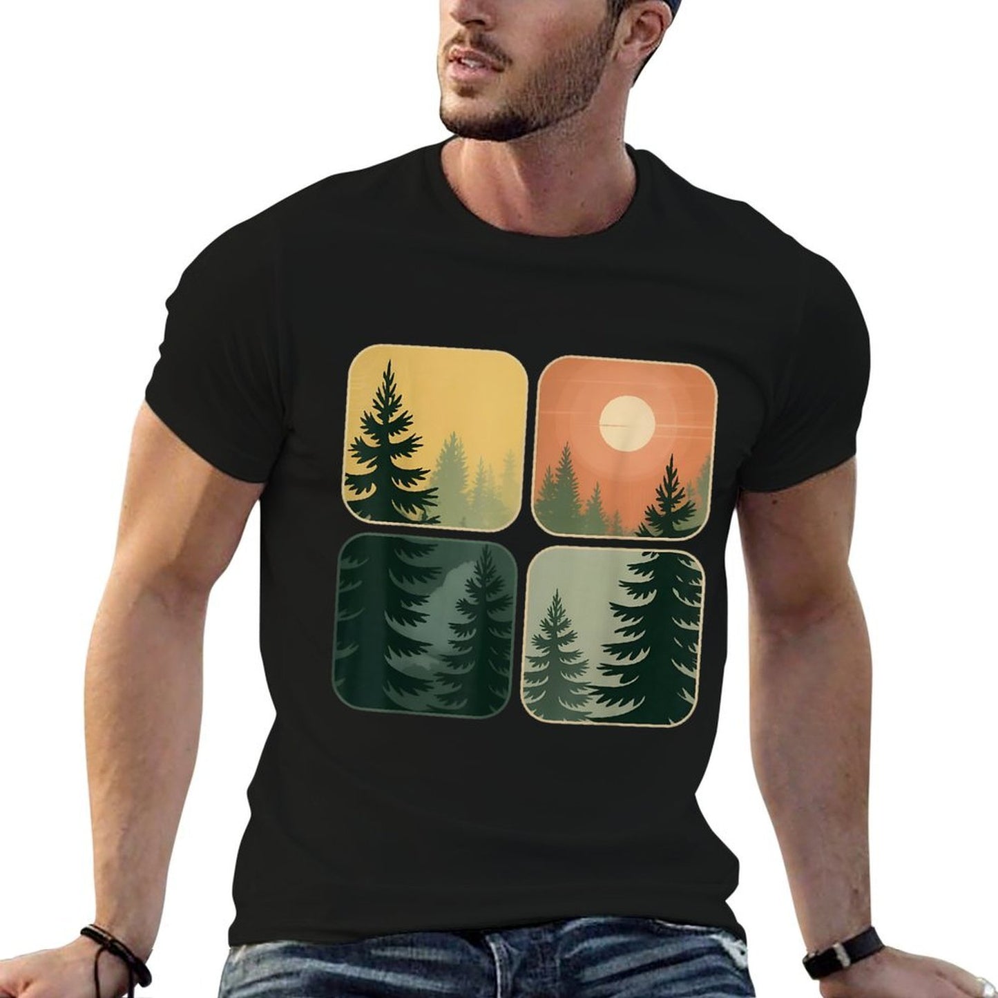 Retro Forest Trees Wildlife Nature Vintage Forest Trendy Pattern T-Shirt
