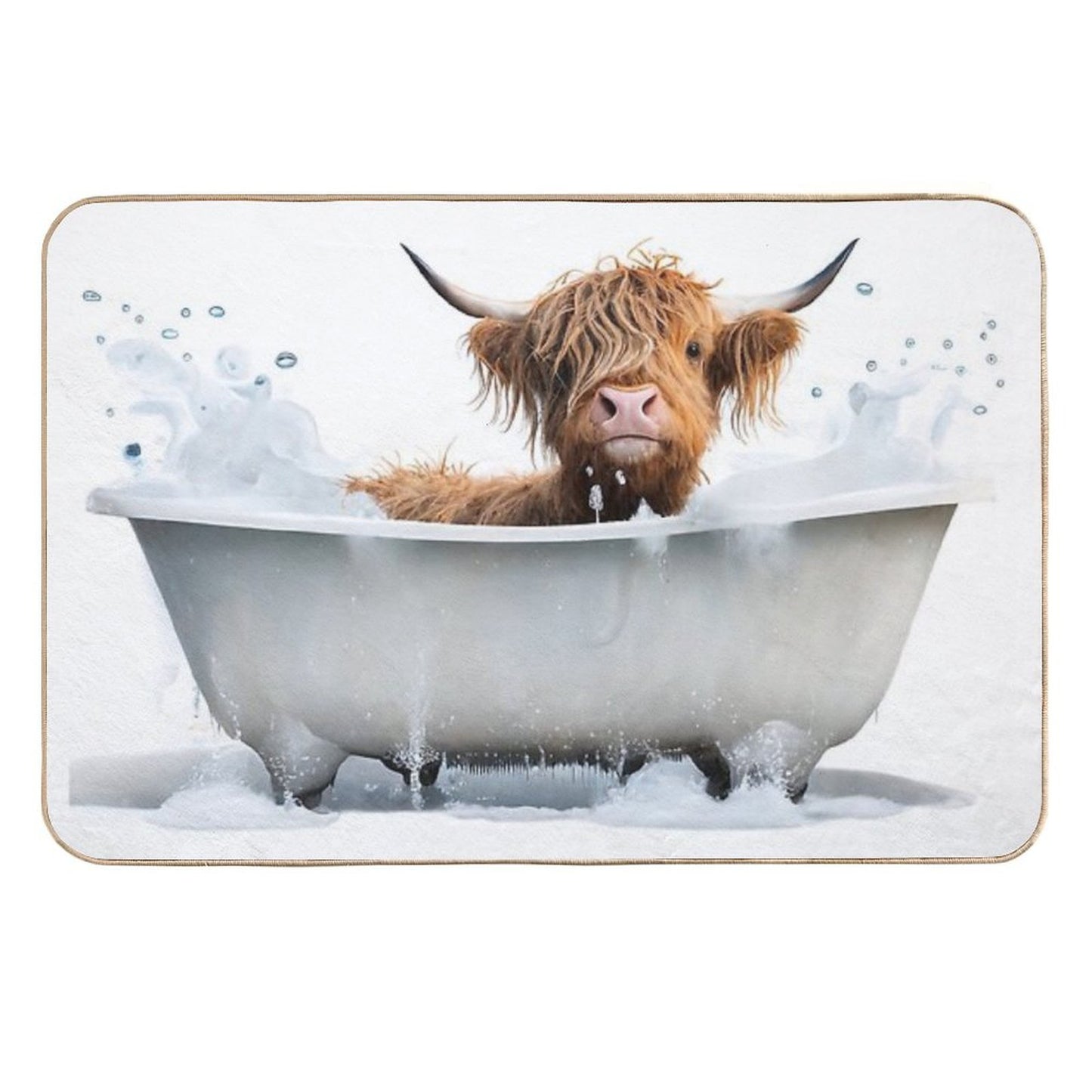 Baby Highland Cow Taking A Bath, Cute Animal Art Eco-Friendly Bath Mat