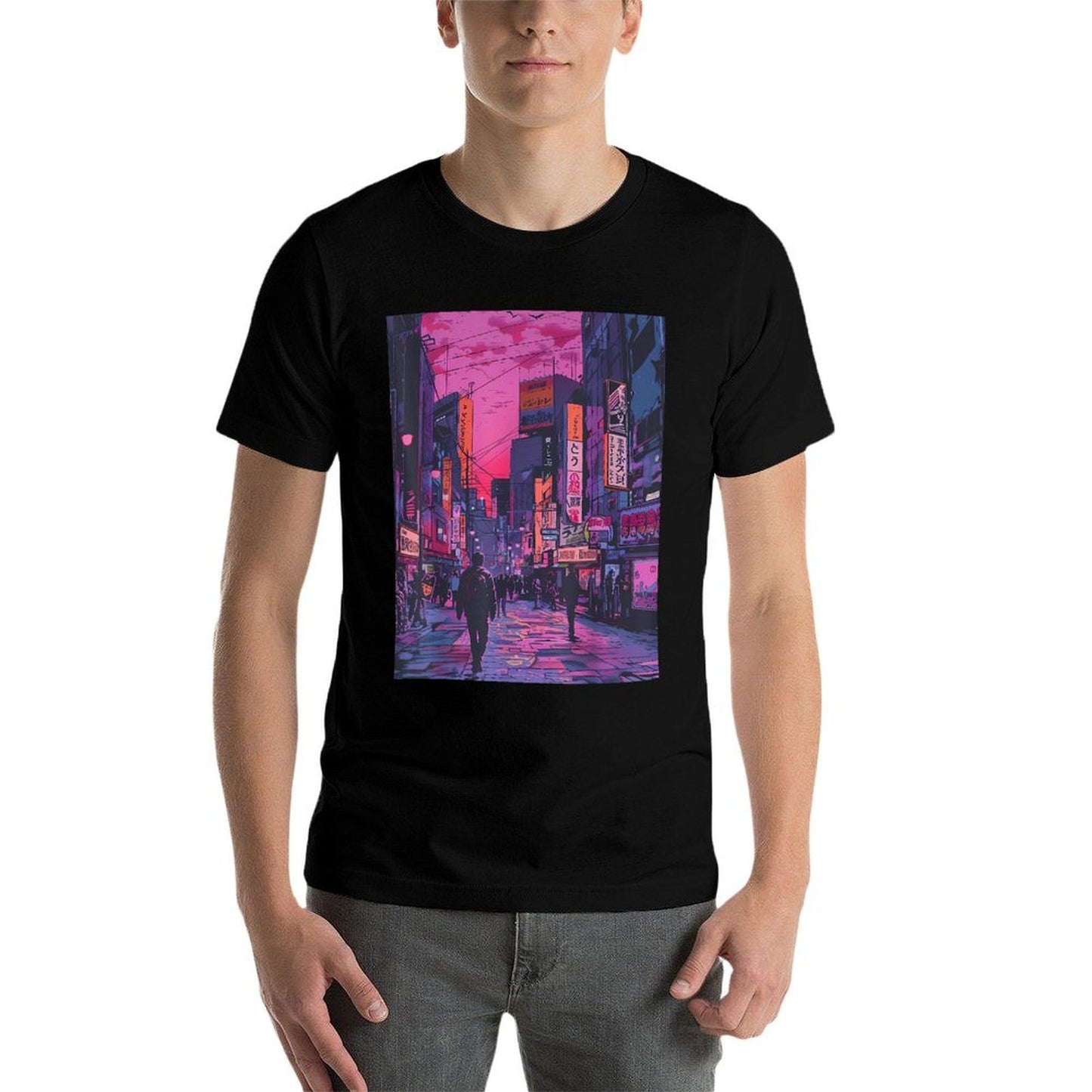 Japanese Streetwear Retro Twilight Tokyo Alley Odor-resistant T-Shirt