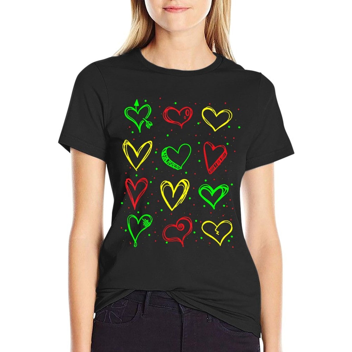 Heart Pattern Juneteenth Black History African American Heathered Texture T-Shirt