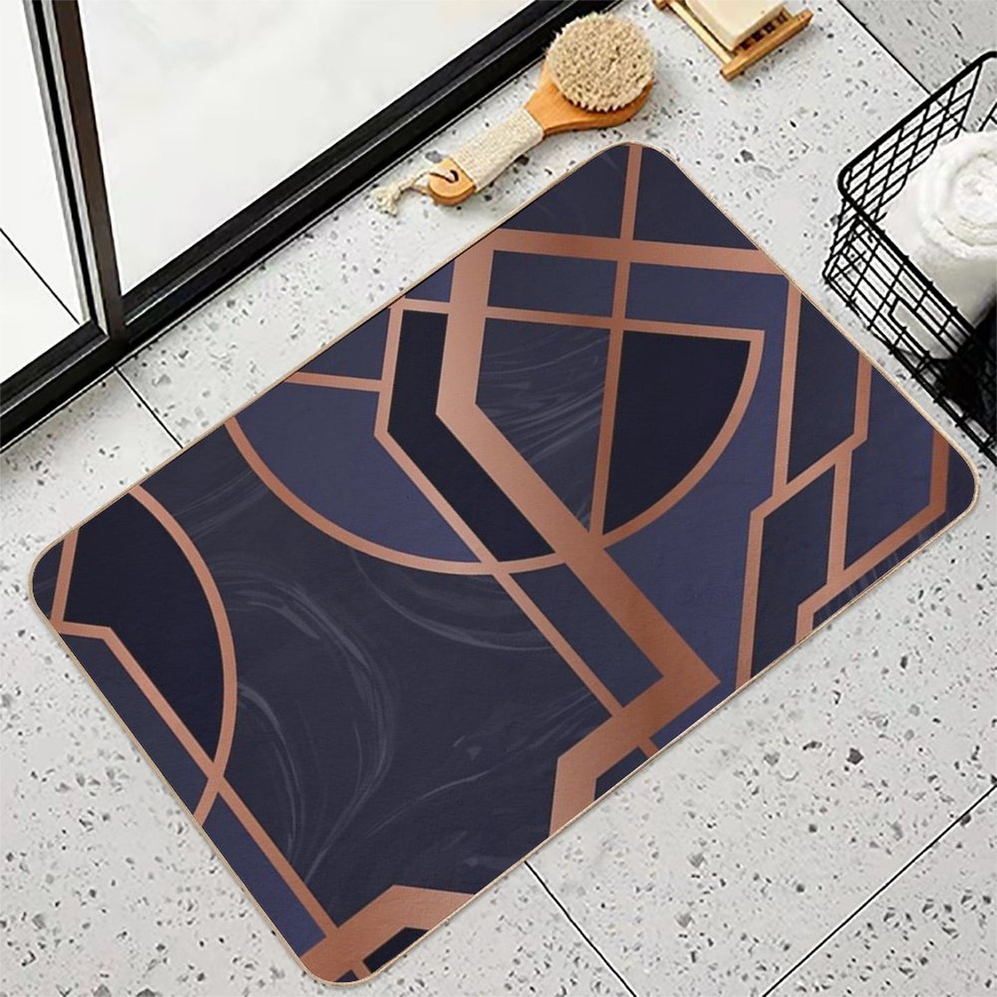 Blue Art Deco Easy Maintenance Bath Mat