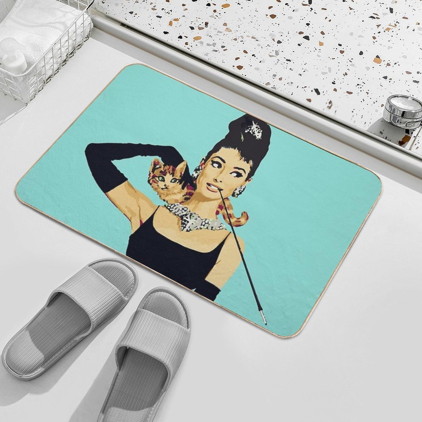 Breakfast at Tiffanys Audrey Hepburn Jewellery Colour Durable Bath Mat