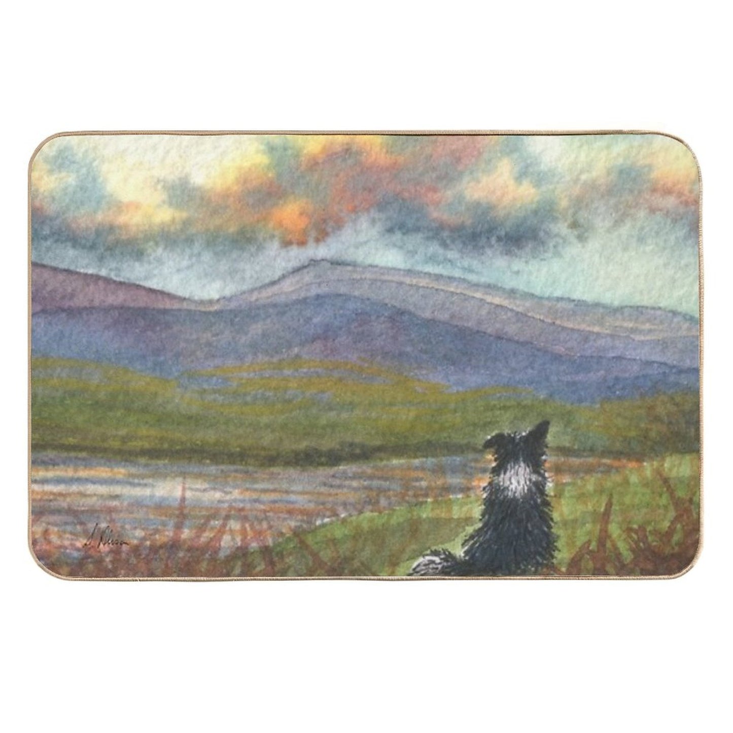 Border Collie Dog Meditates on The Hills And Mountains before Him Slip-Resistant Bath Mat