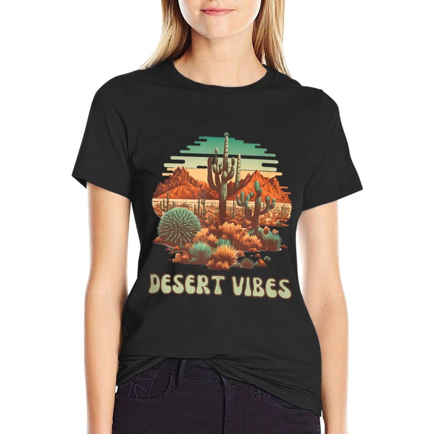 Desert Vibes Retro Vintage Cactus Landscape Lightweight T-Shirt
