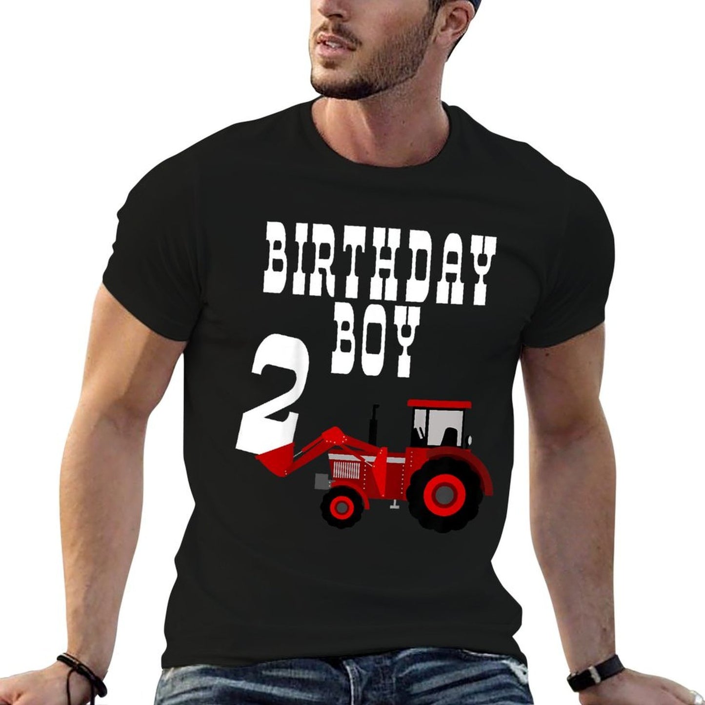 Kids Red Farm Tractor Birthday Boy 2 Year Old Party Two Versatile T-Shirt